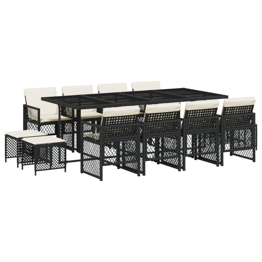vidaXL 13-tlg. Garten-Essgruppe mit Kissen Schwarz Poly Rattan