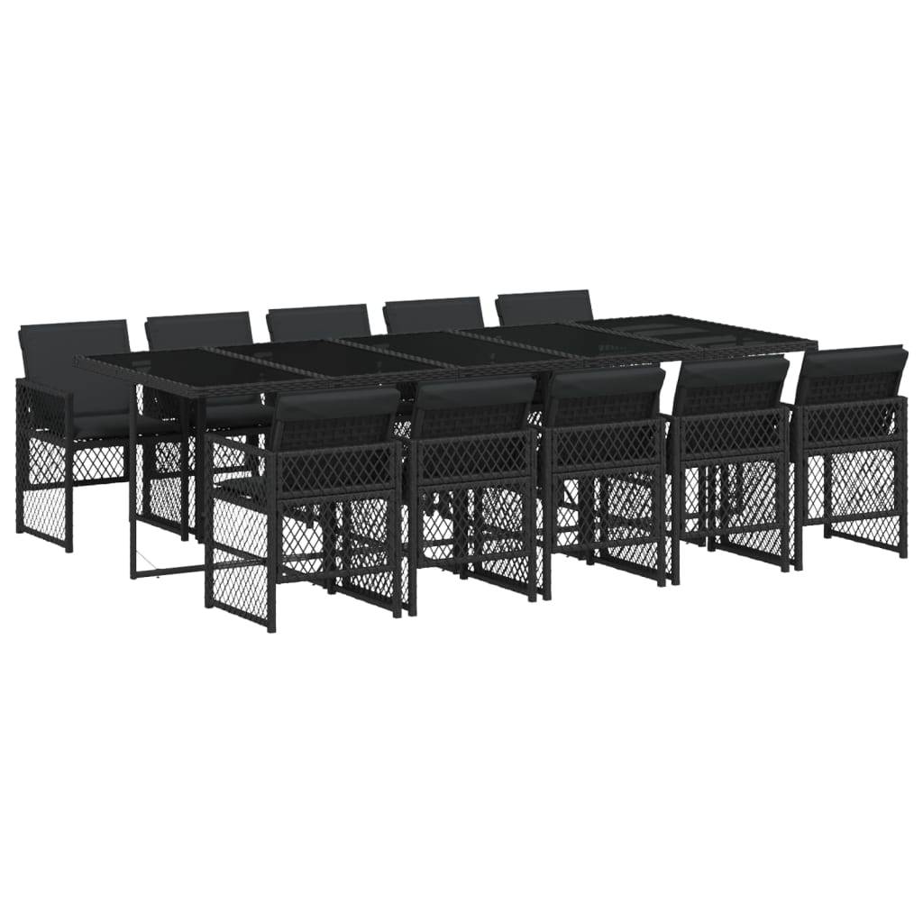 vidaXL 11-tlg. Garten-Essgruppe mit Kissen Schwarz Poly Rattan