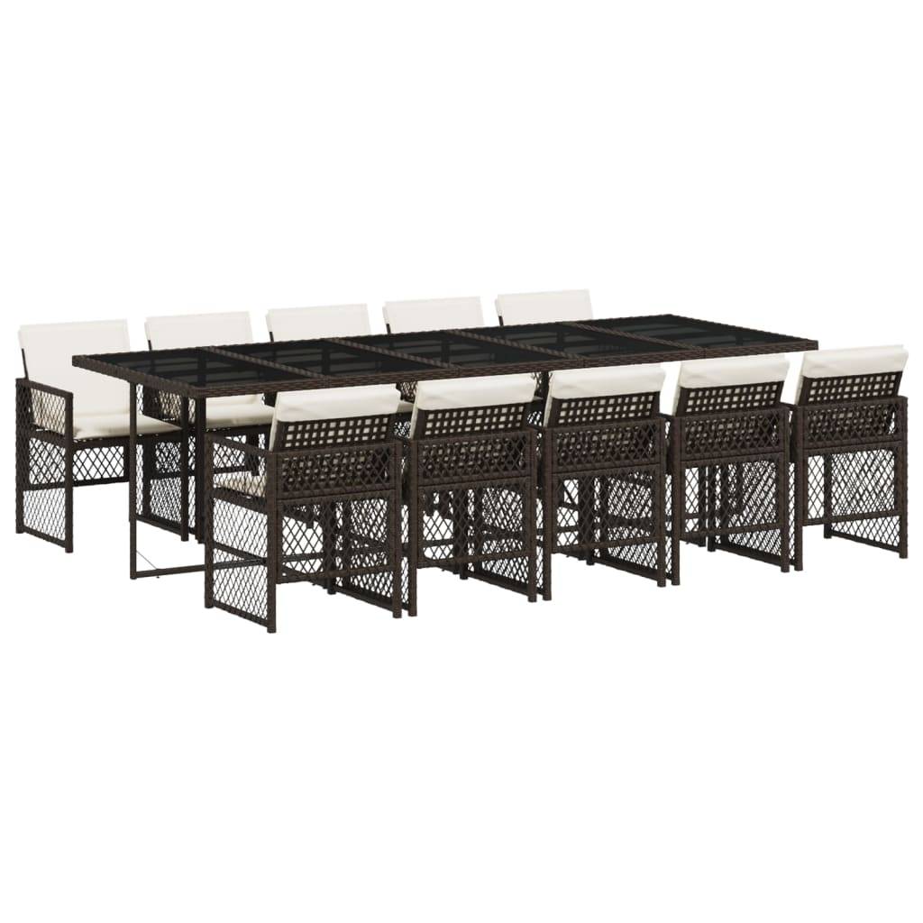 vidaXL 11-tlg. Garten-Essgruppe mit Kissen Braun Poly Rattan