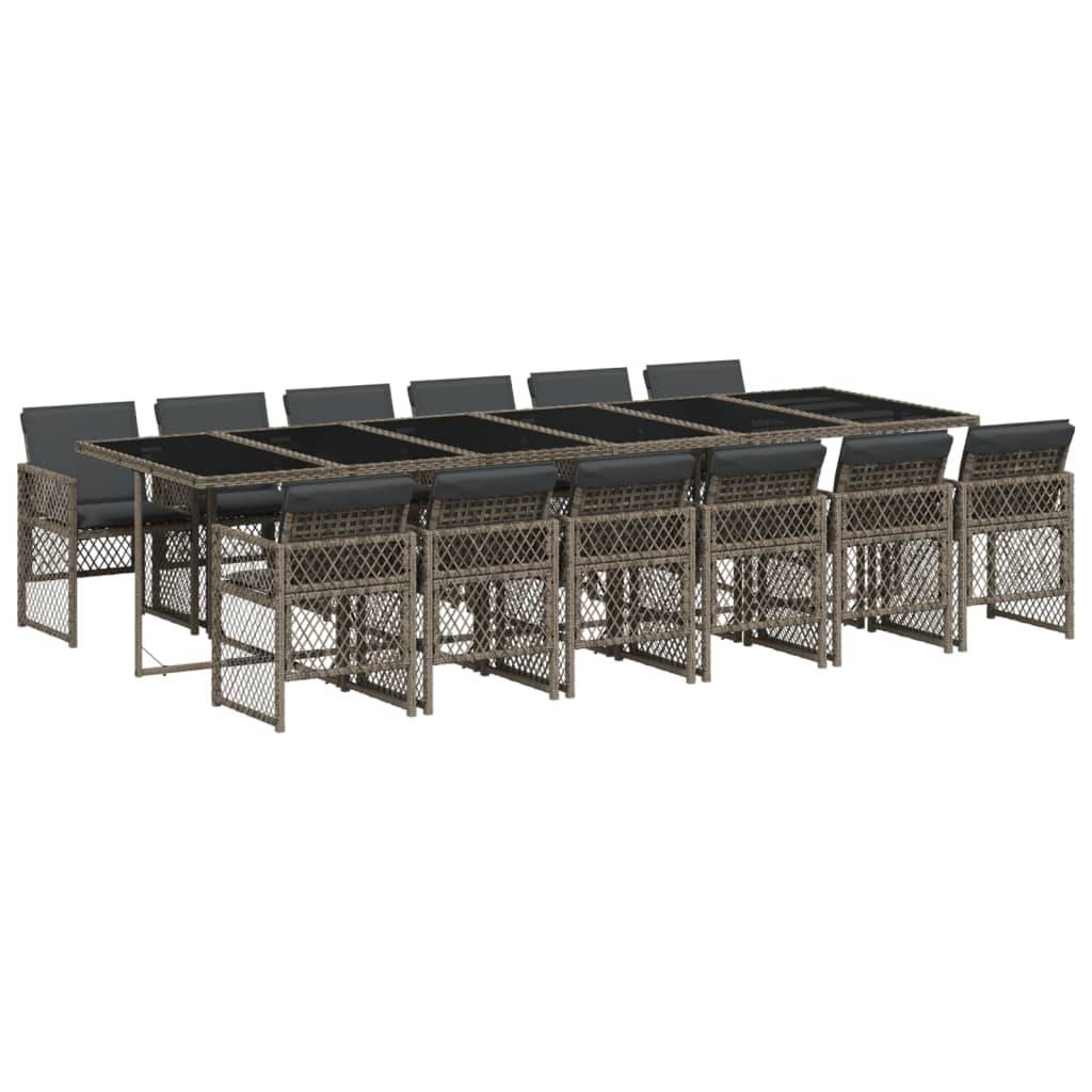 vidaXL 13-tlg. Garten-Essgruppe mit Kissen Grau Poly Rattan