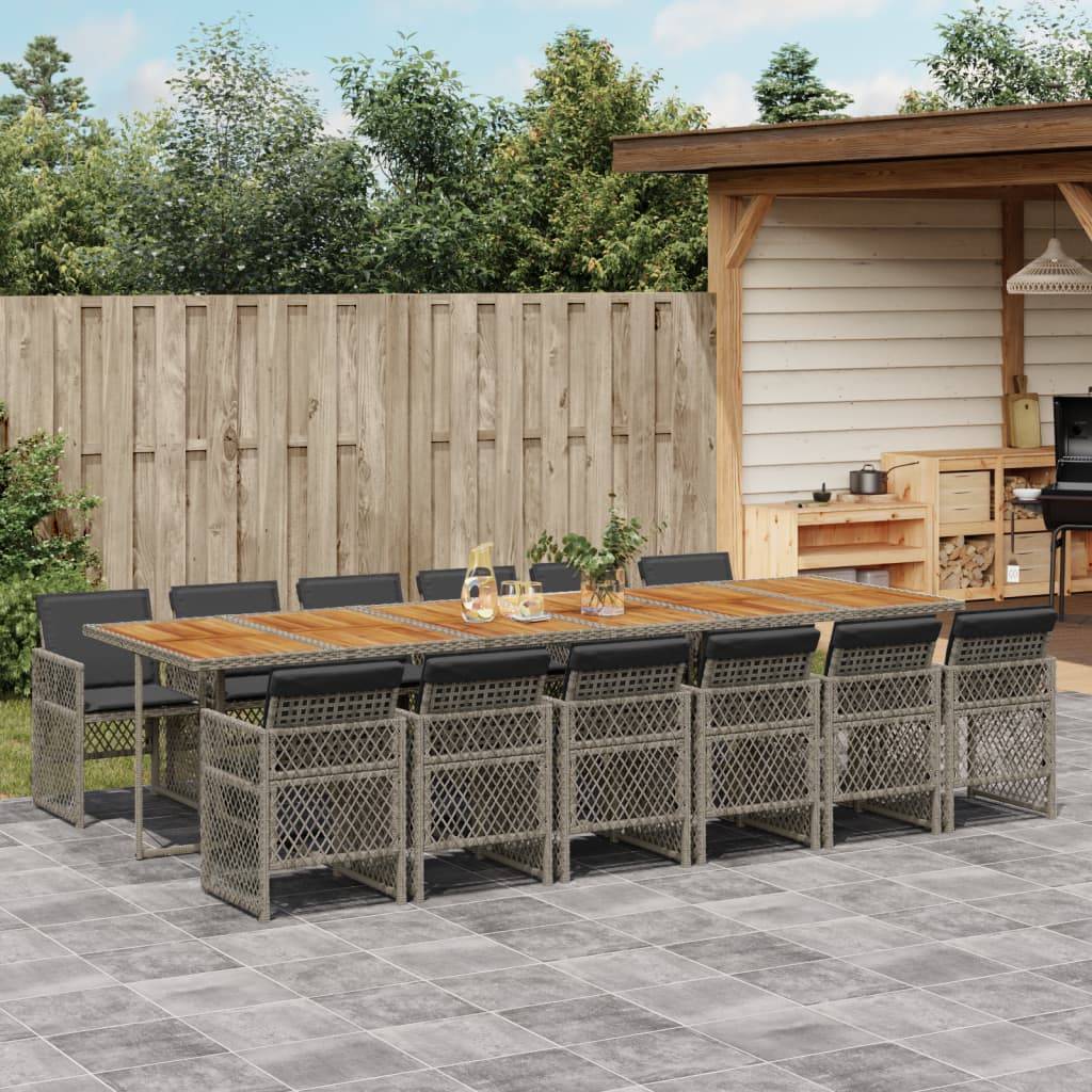 vidaXL 13-tlg. Garten-Essgruppe mit Kissen Grau Poly Rattan