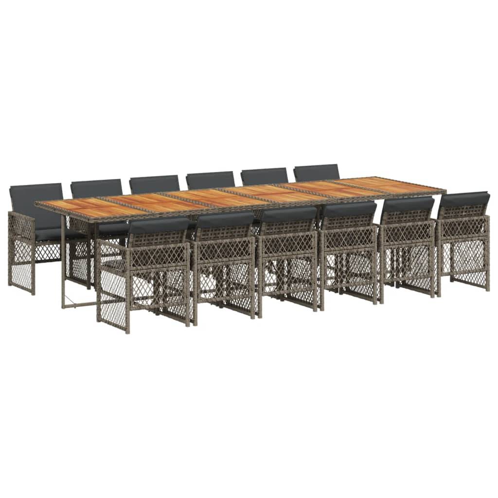 vidaXL 13-tlg. Garten-Essgruppe mit Kissen Grau Poly Rattan