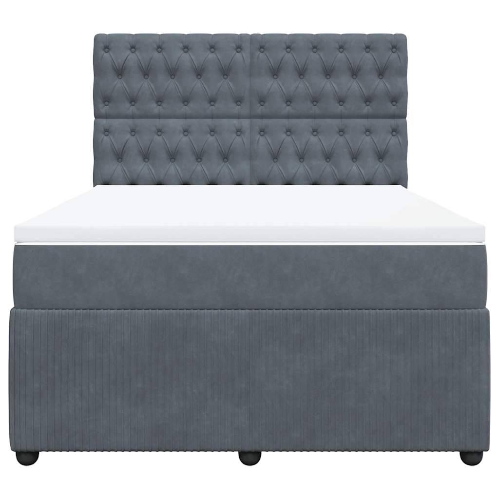vidaXL Boxspringbett mit Matratze Dunkelgrau 140x190 cm Samt