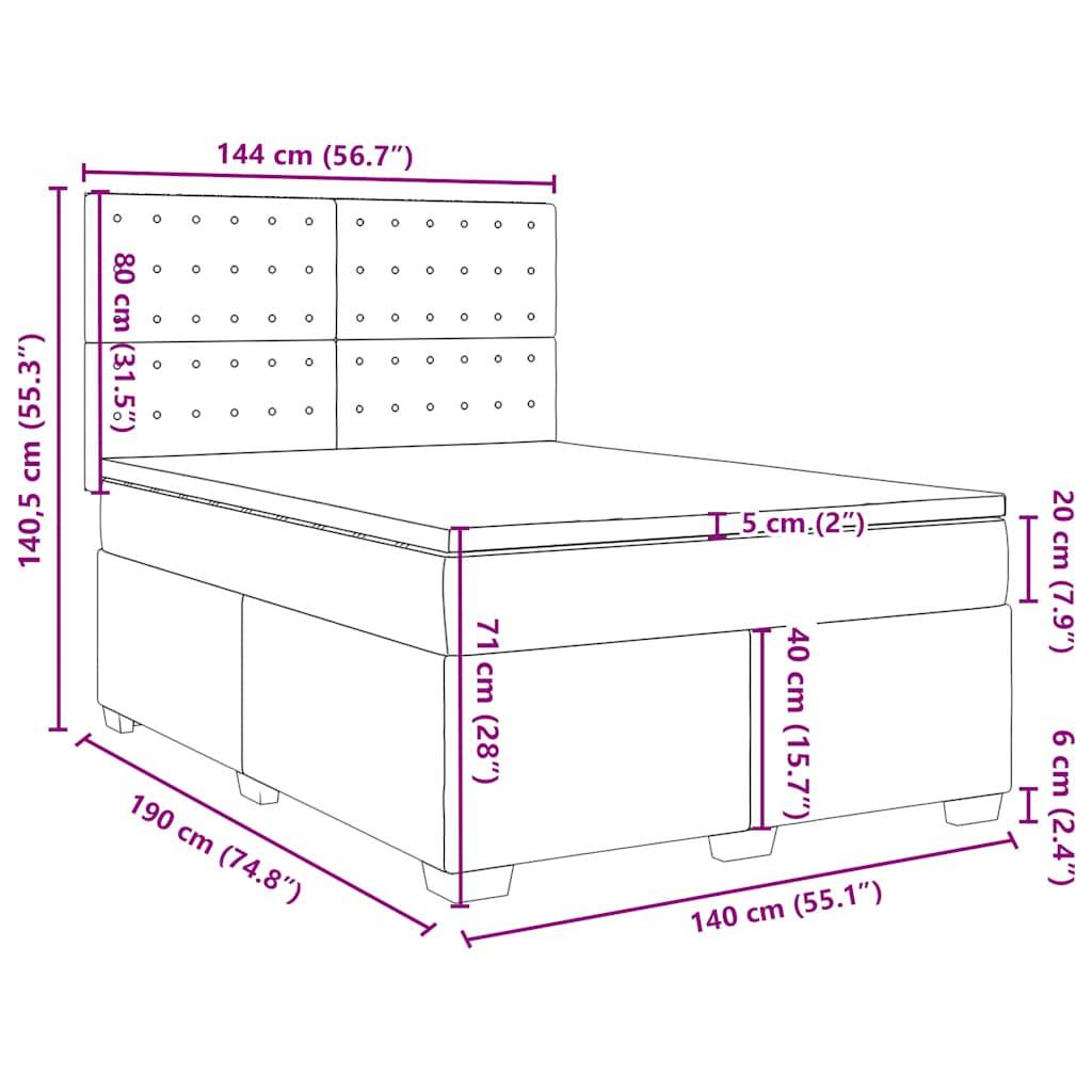 vidaXL Boxspringbett mit Matratze Creme 140x190 cm Stoff