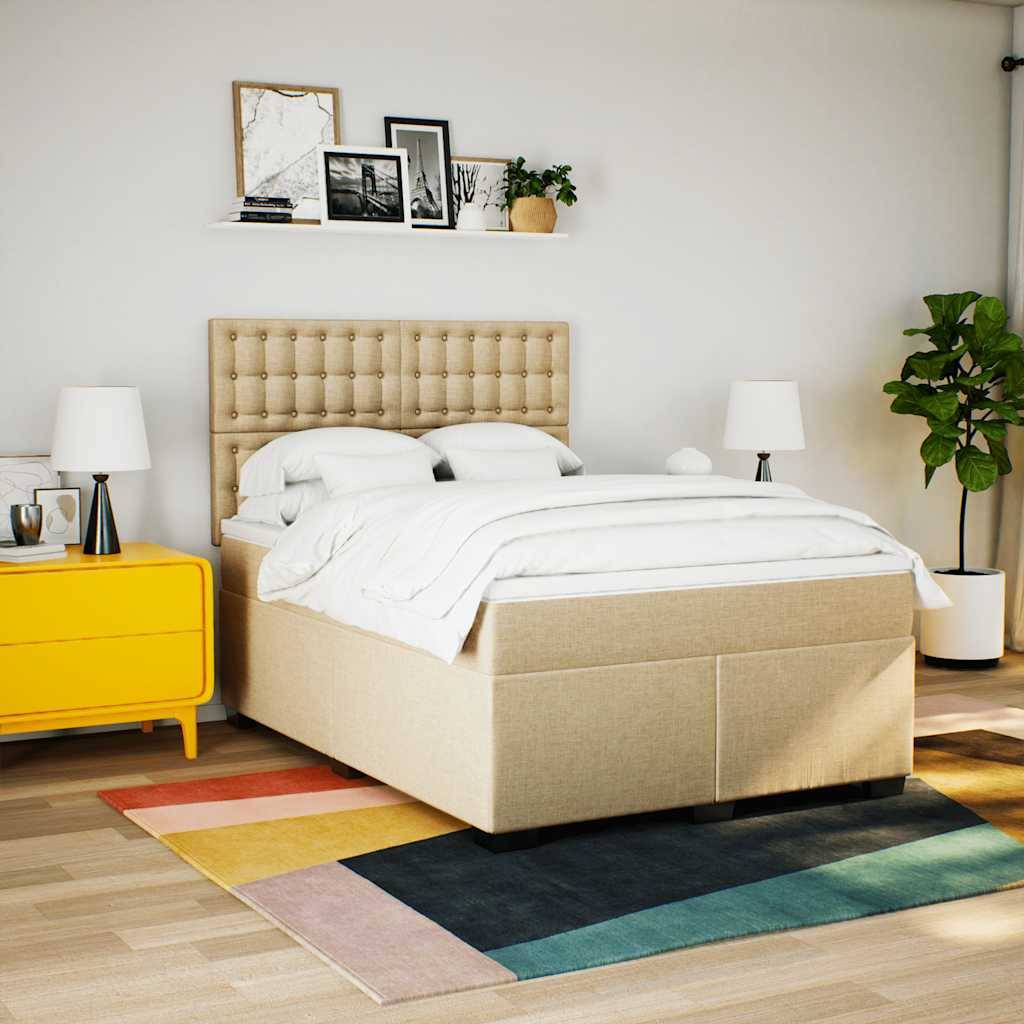 vidaXL Boxspringbett mit Matratze Creme 140x190 cm Stoff