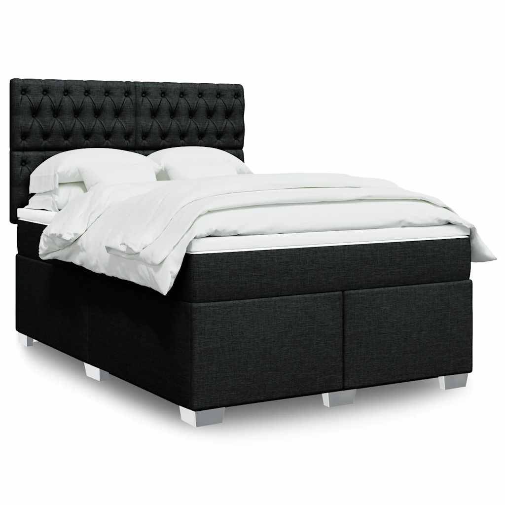 vidaXL Boxspringbett mit Matratze Schwarz 140x190 cm Stoff