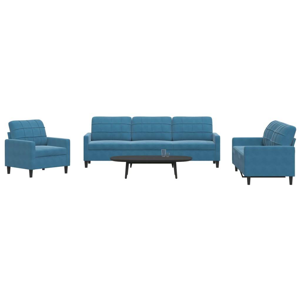 vidaXL 4-tlg. Sofagarnitur mit Kissen Blau Samt
