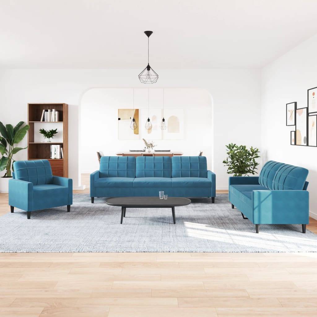 vidaXL 4-tlg. Sofagarnitur mit Kissen Blau Samt