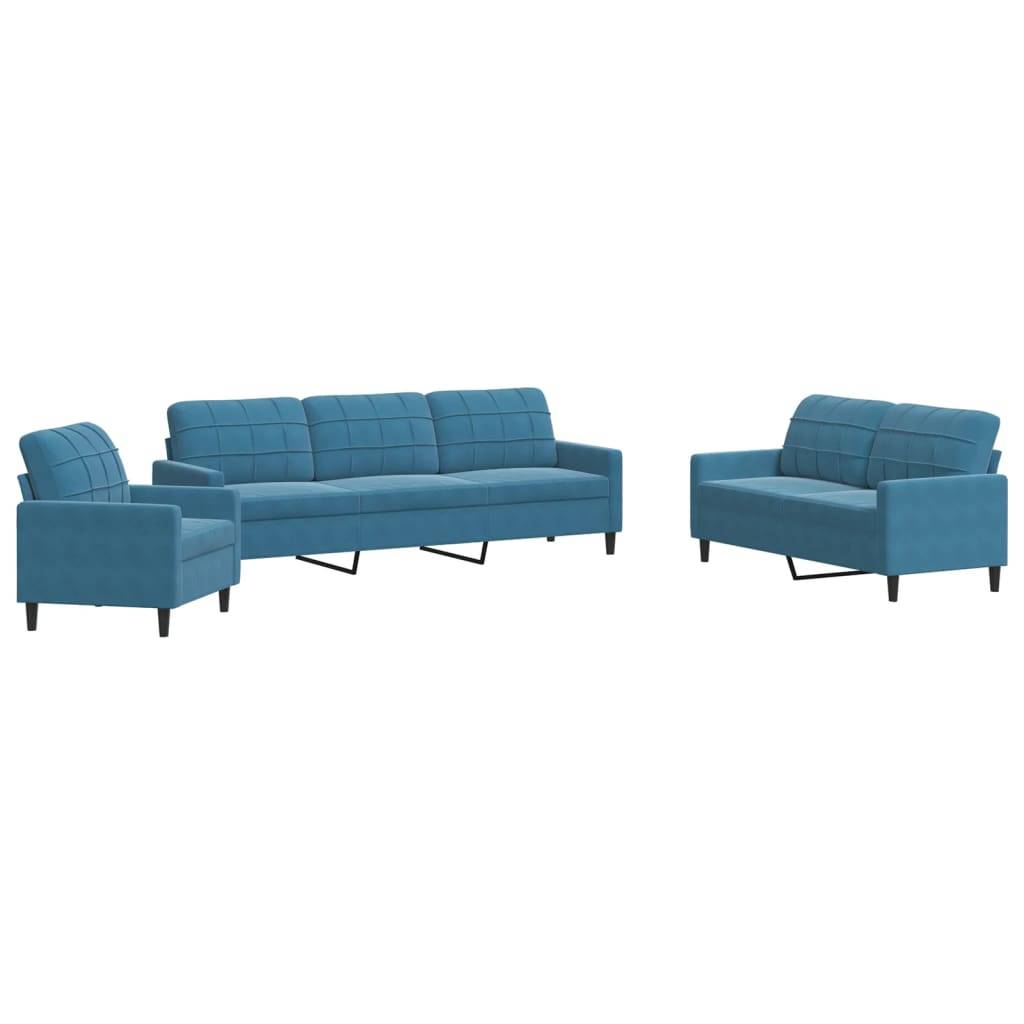 vidaXL 4-tlg. Sofagarnitur mit Kissen Blau Samt