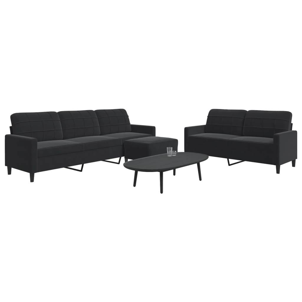 vidaXL 3-tlg. Sofagarnitur mit Kissen Schwarz Samt