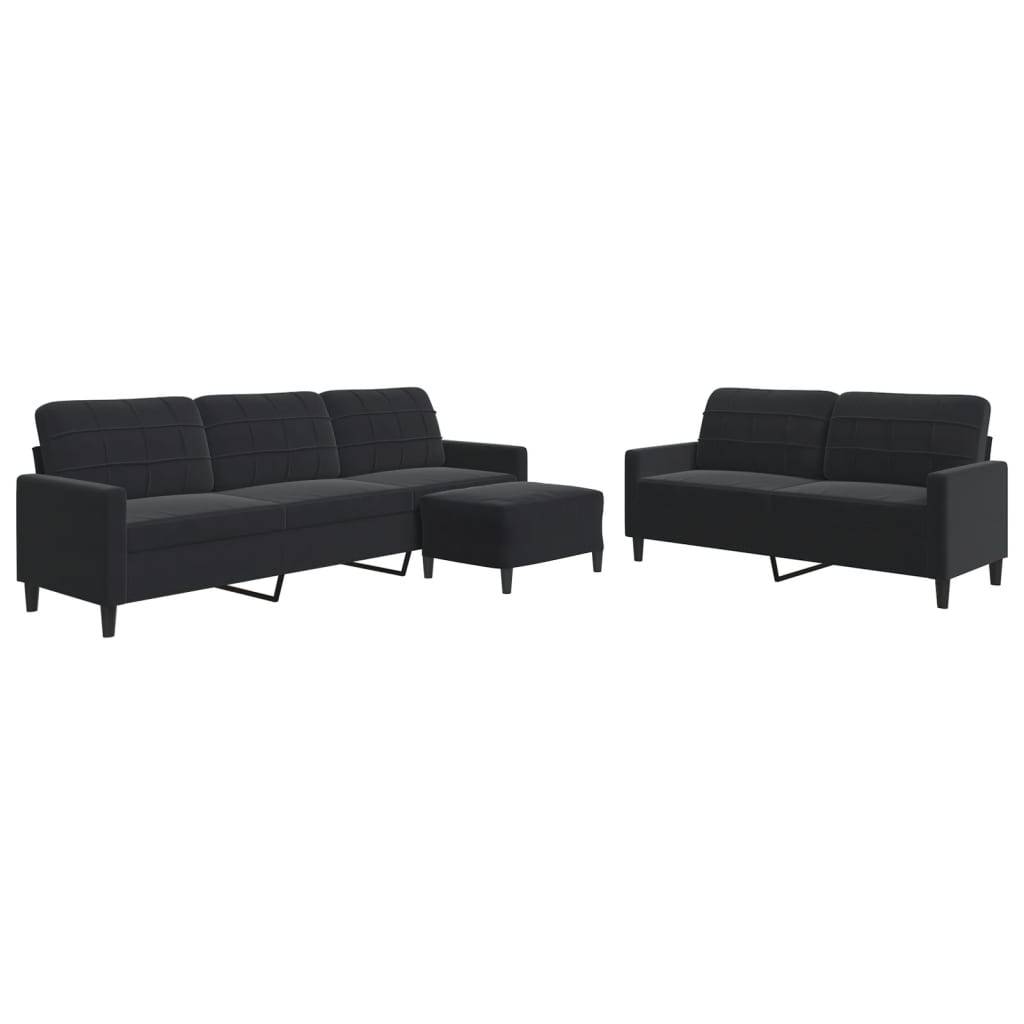 vidaXL 3-tlg. Sofagarnitur mit Kissen Schwarz Samt