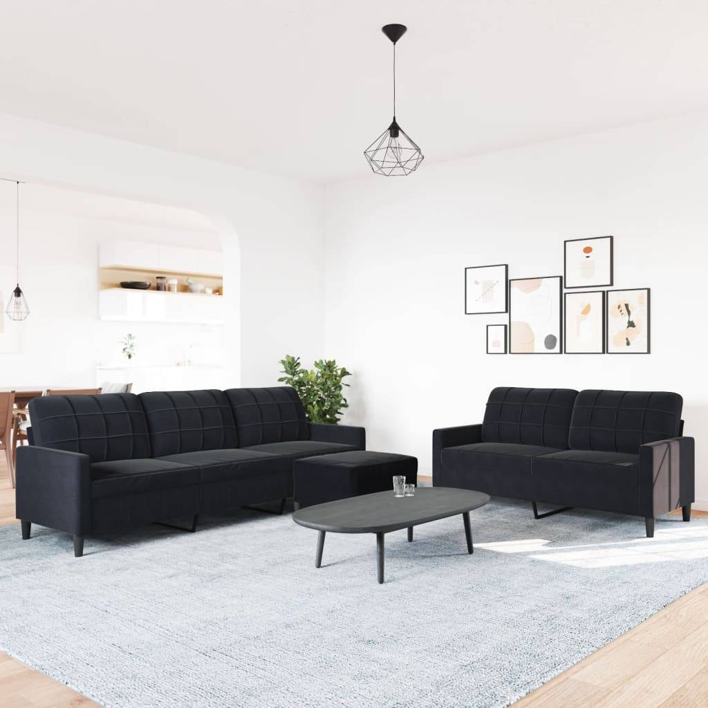 vidaXL 3-tlg. Sofagarnitur mit Kissen Schwarz Samt