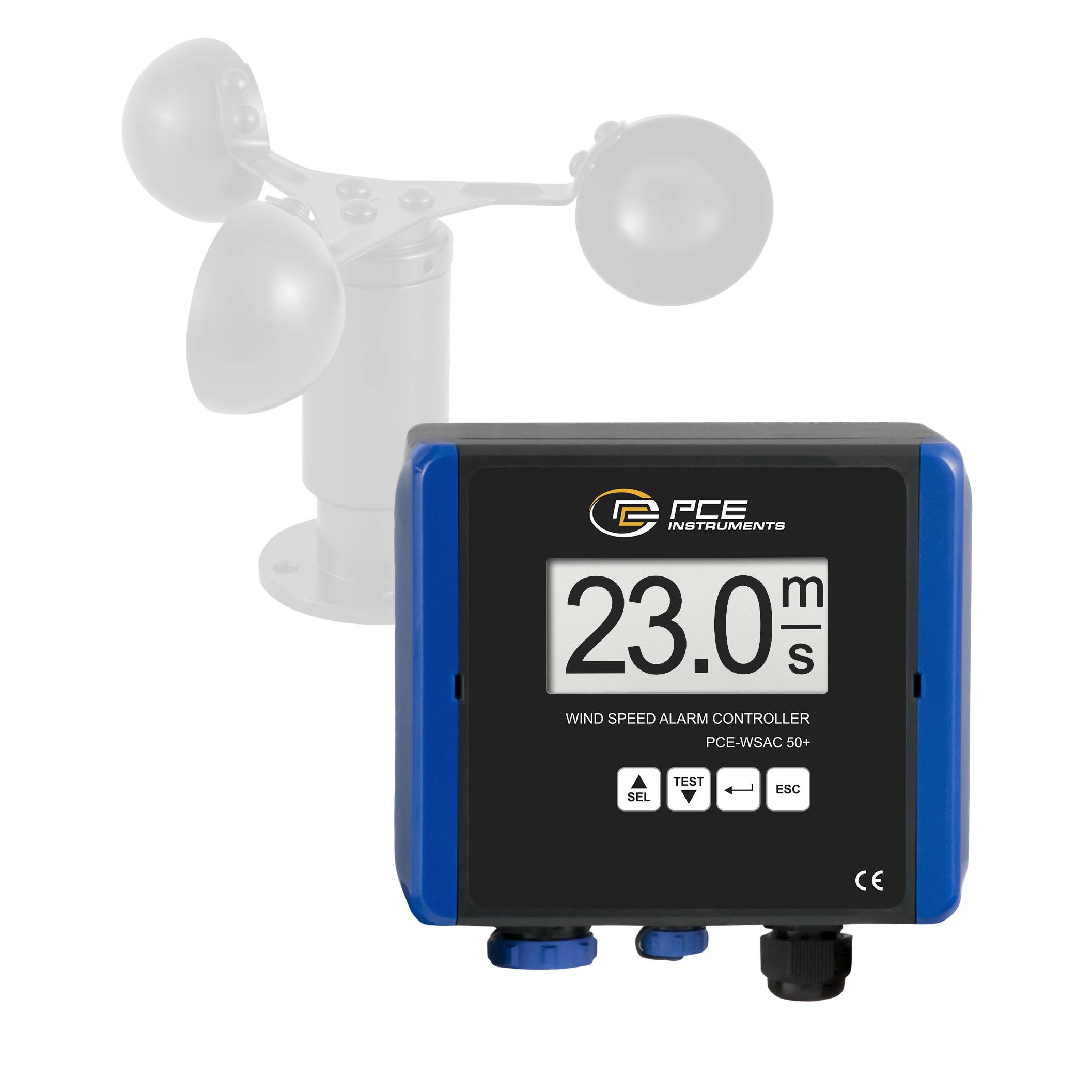 PCE Instruments Anemometer PCE-WSAC 50+ 230 |0 ... 50 m/s |230 V AC |Eingangssignal 4…20mA |RS485 |Datenlogger |IP65