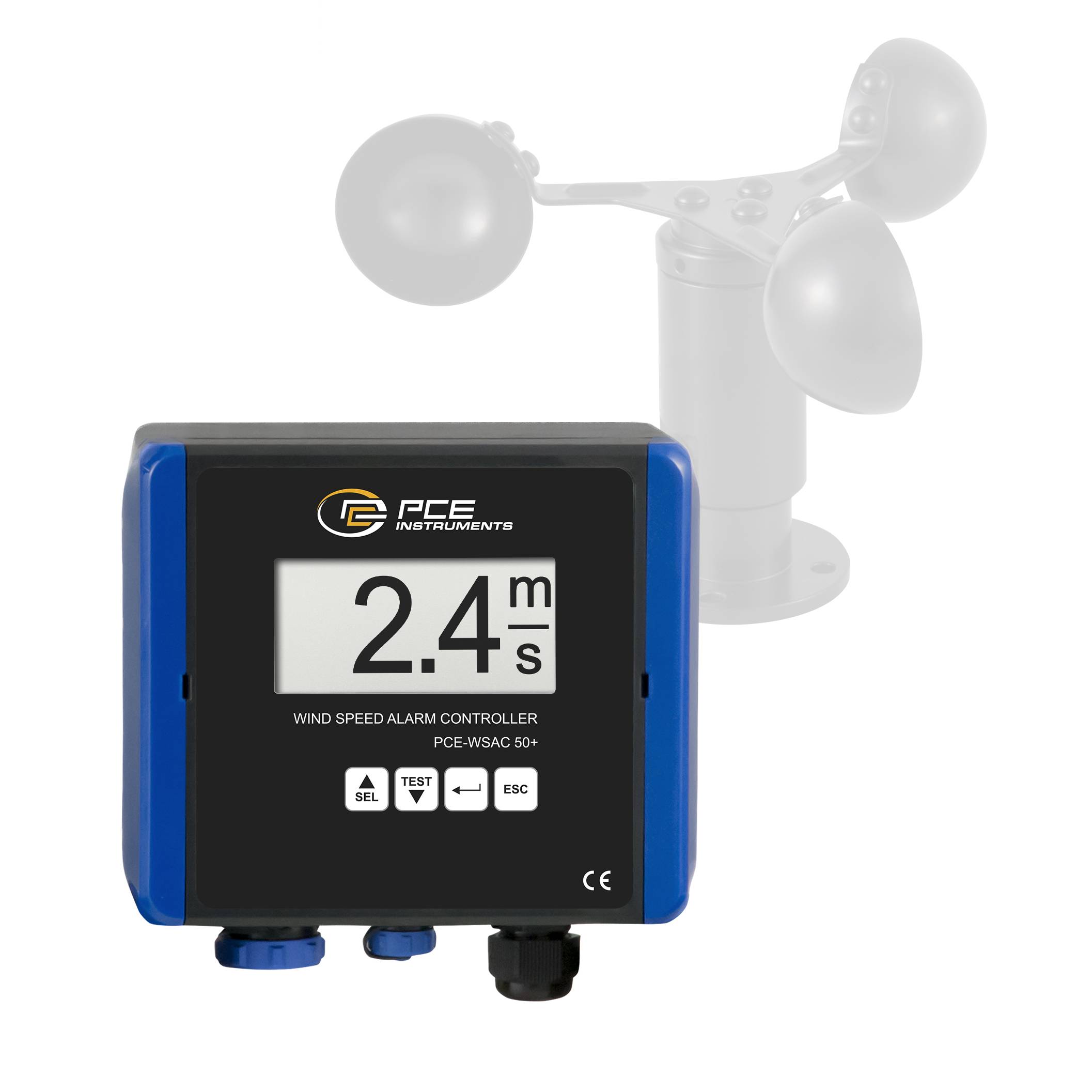 PCE Instruments Anemometer PCE-WSAC 50+ 24 |0 ... 50 m/s |24 V DC |Eingangssignal 4 … 20mA |RS485 |Datenlogger |IP65