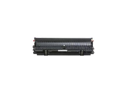 Eine schwarze Druckertoner-Patrone, konzipiert zur Verwendung in einem kompatiblen Laserdrucker, vor einem einfarbigen weißen Hintergrund.