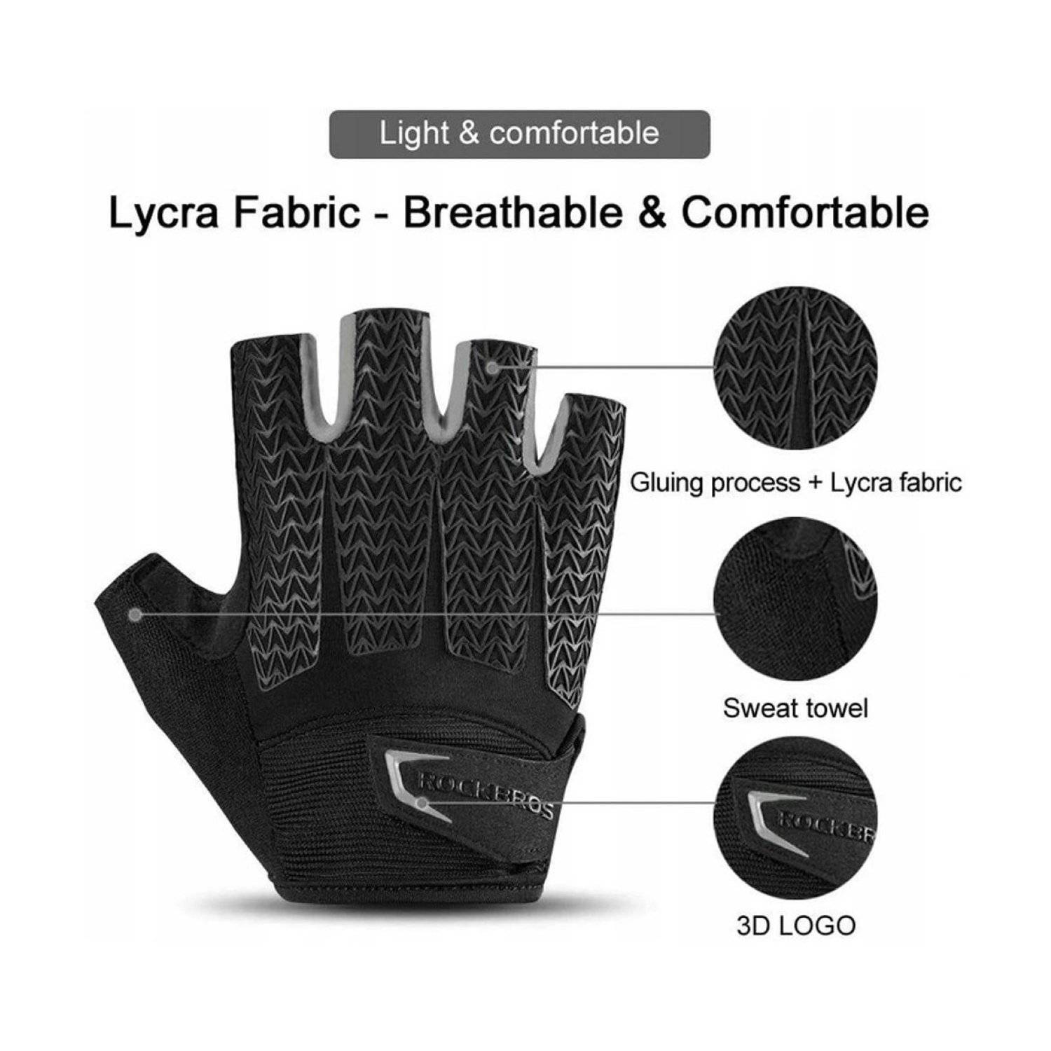 Rockbros Fäustlinge Fahrradhandschuhe Sporthandschuhe mit Gel-Einsätzen Schwarz–Grau S