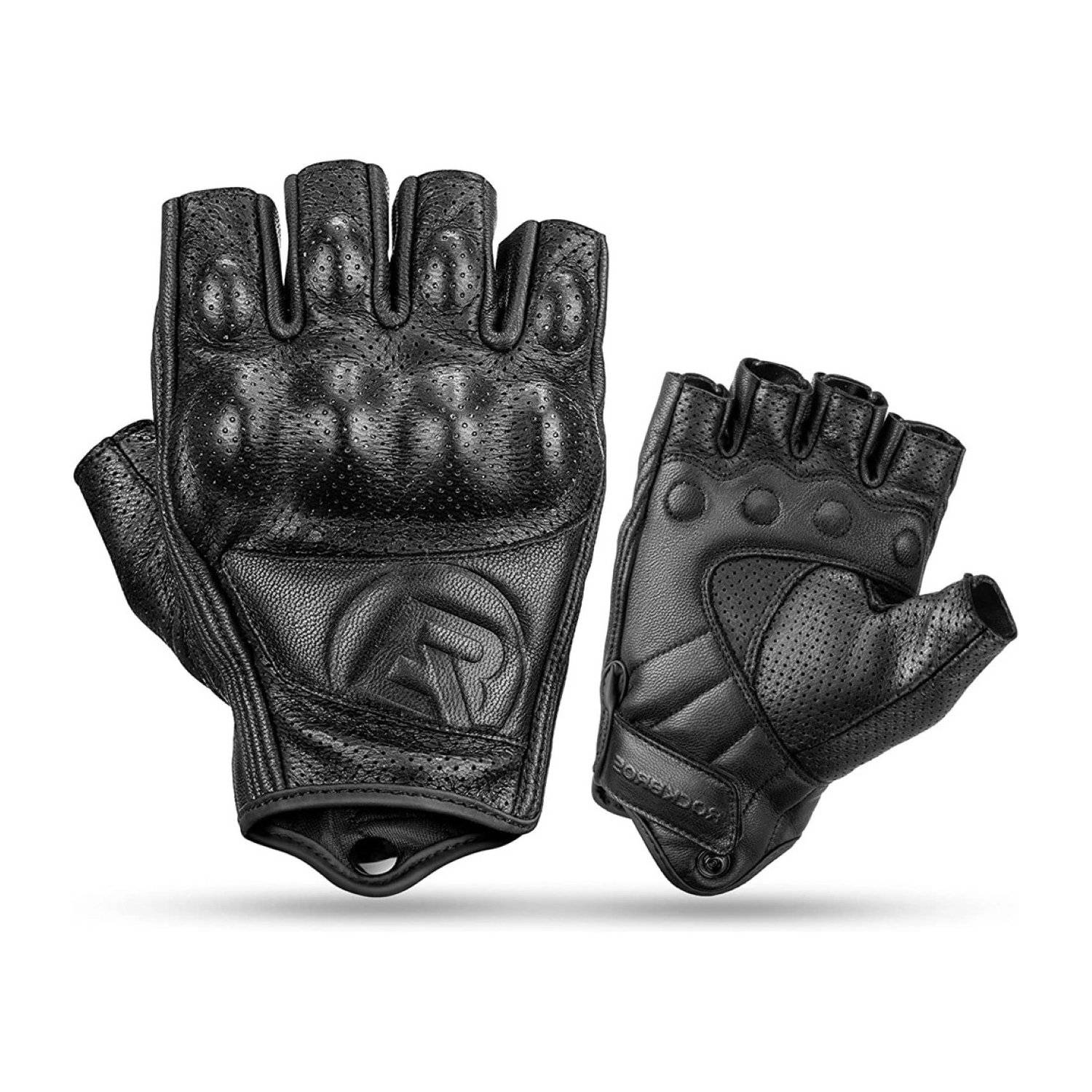 Rockbros Motorradhandschuhe in Schwarz aus Leder mit Knöchelprotektor Handschuhe M