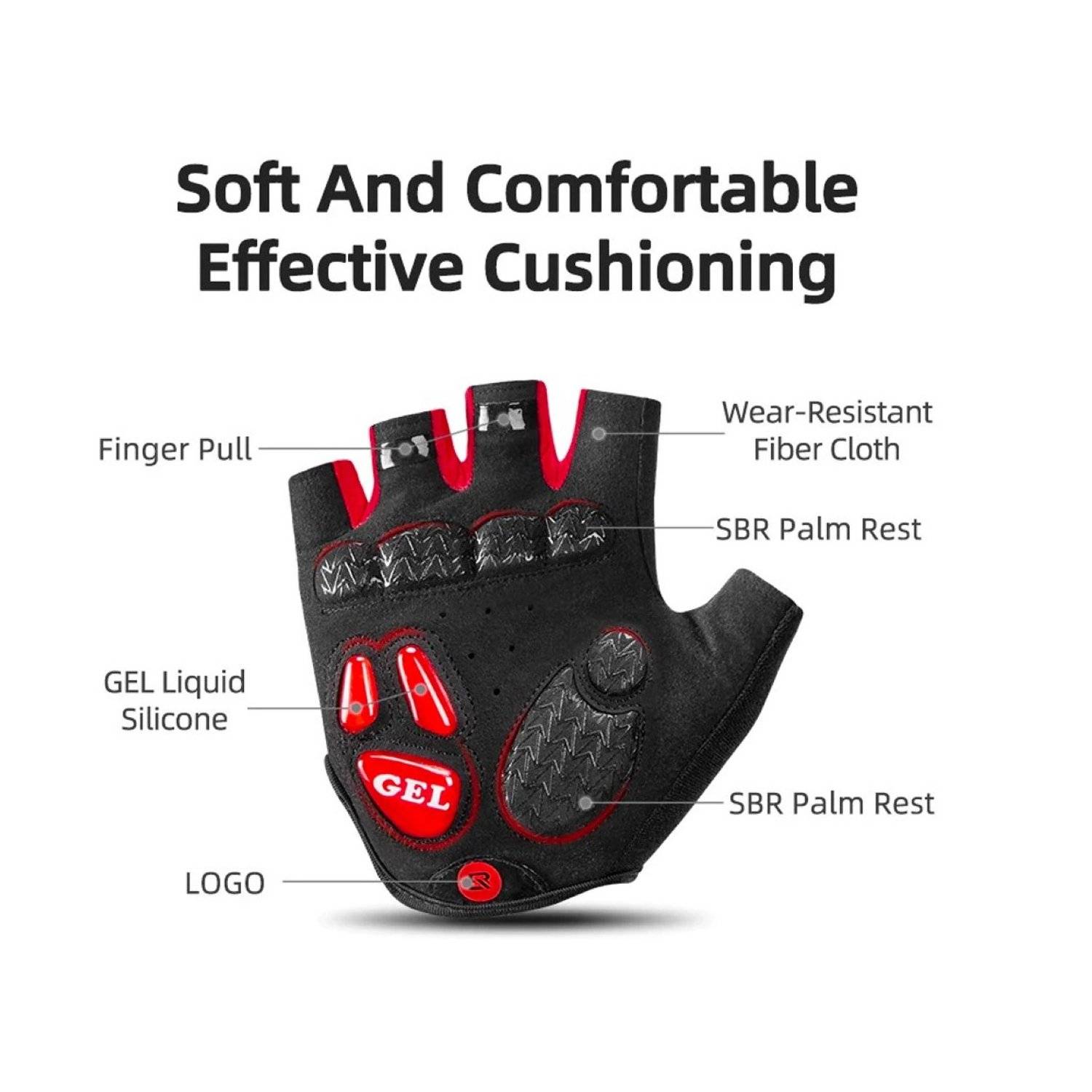 Rockbros Sporthandschuhe Fahrradhandschuhe mit Gel-Einsätzen Schwarz-Rot S