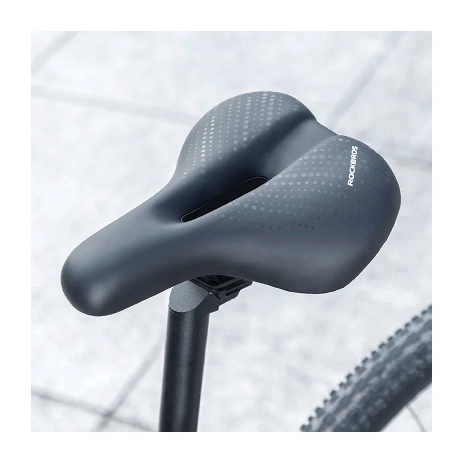 Rockbros MTB-Fahrradsattel ergonomischer Fahrradsitz aus Leder - Schwarz-Blau