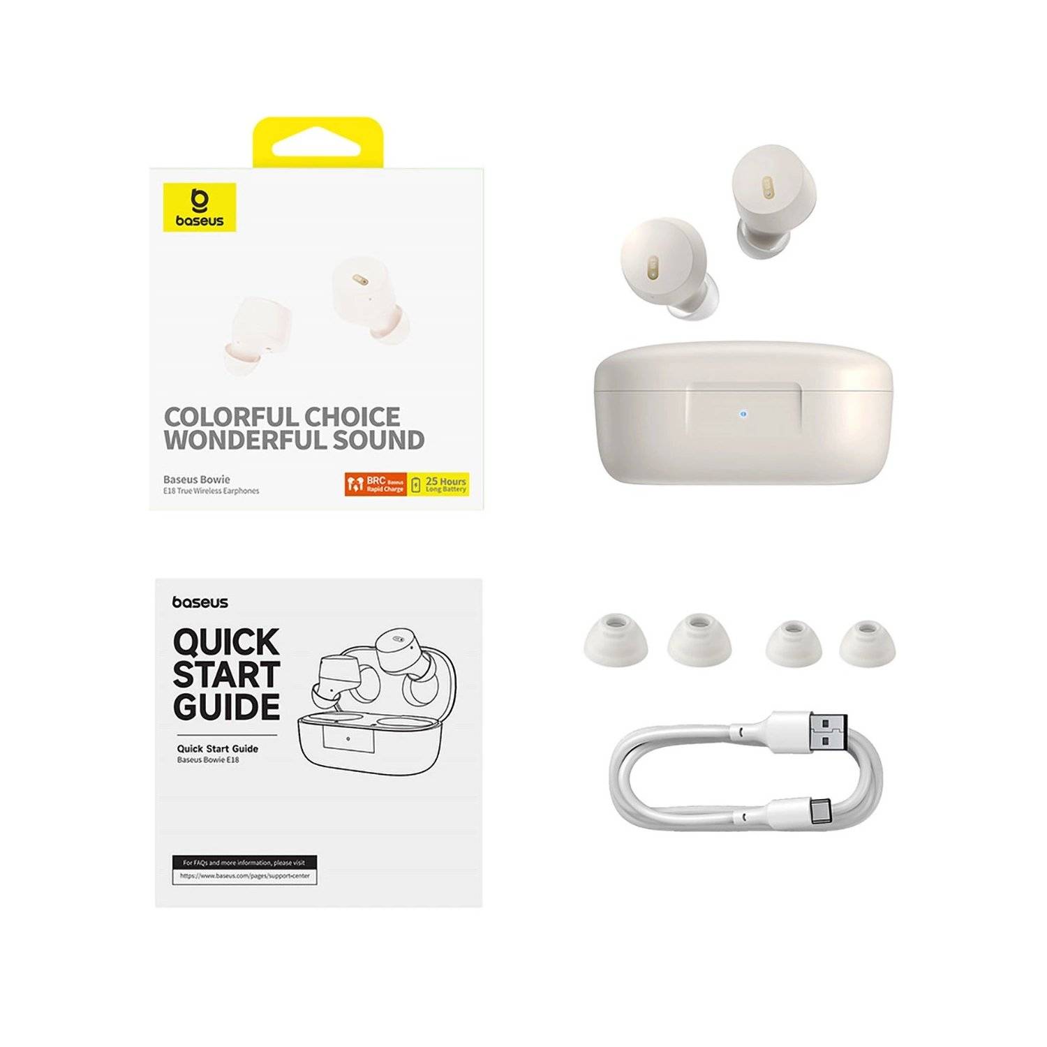 In-Ear-Kopfhörer Baseus Bowie E18 kabellose TWS ENC IPX4 Kopfhörer Bluetooth 5.3 Weiß