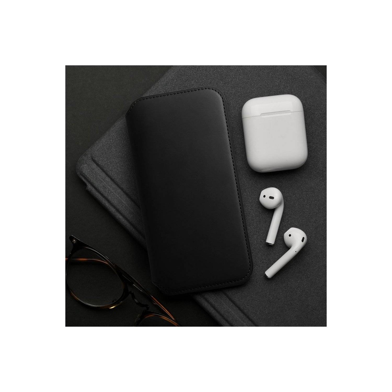 Dual Pocket Holster Buch Tasche kompatibel mit Realme C67 Schwarz