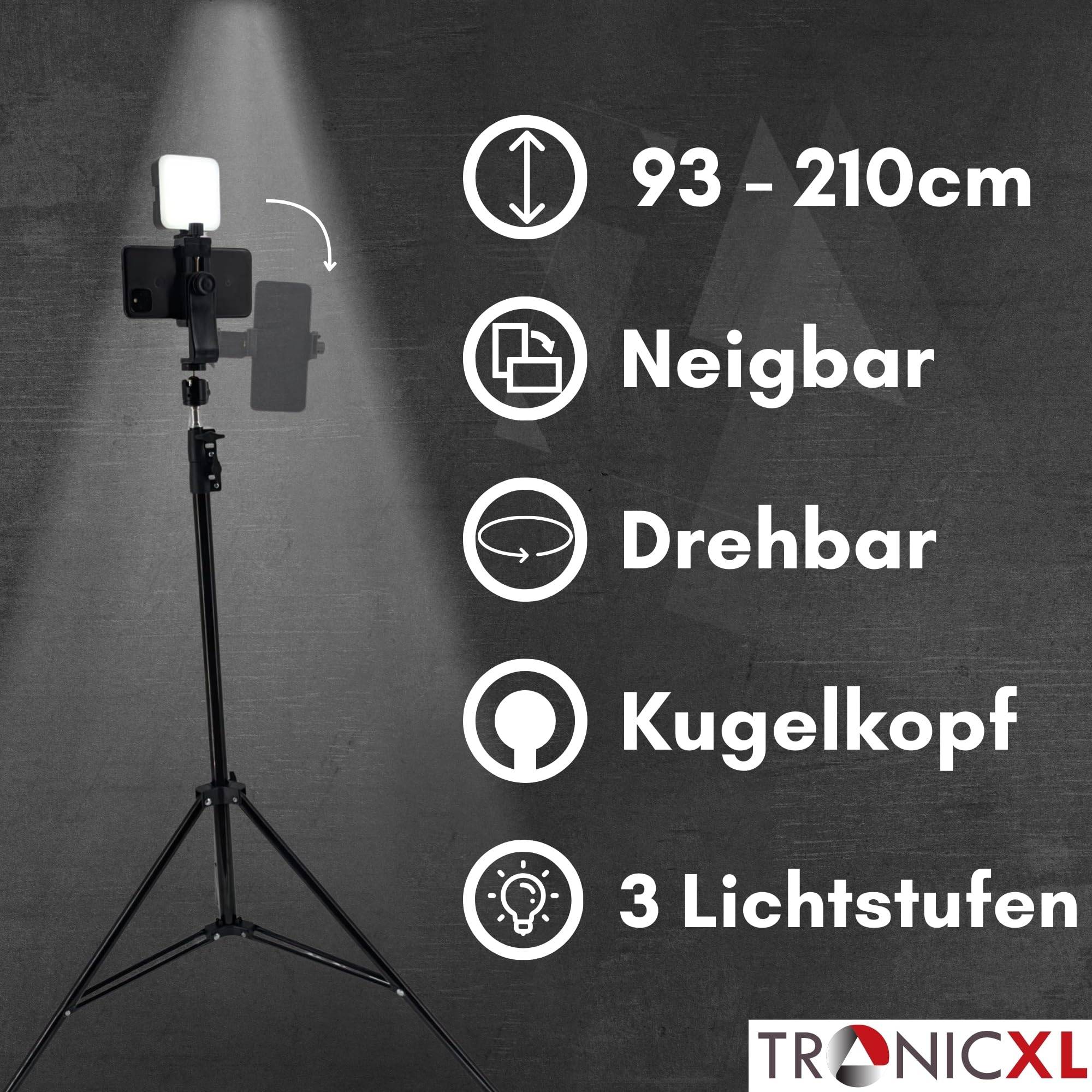 Smartphone Stativ mit Licht 2m Kugelkopf neigbar Halterung Ständer Tripod Handy hoch groß Foto Video 210cm Influencer