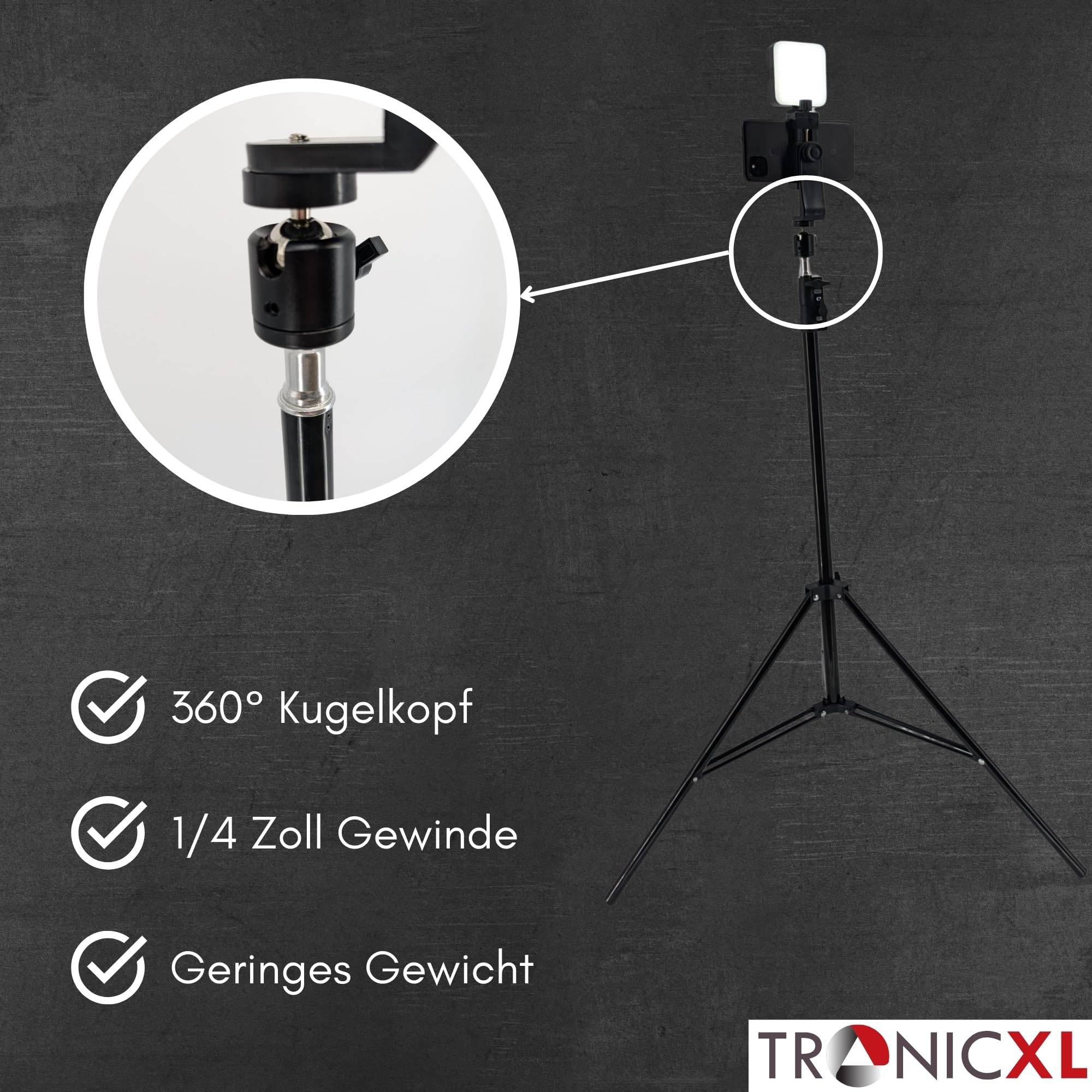 Smartphone Stativ mit Licht 2m Kugelkopf neigbar Halterung Ständer Tripod Handy hoch groß Foto Video 210cm Influencer
