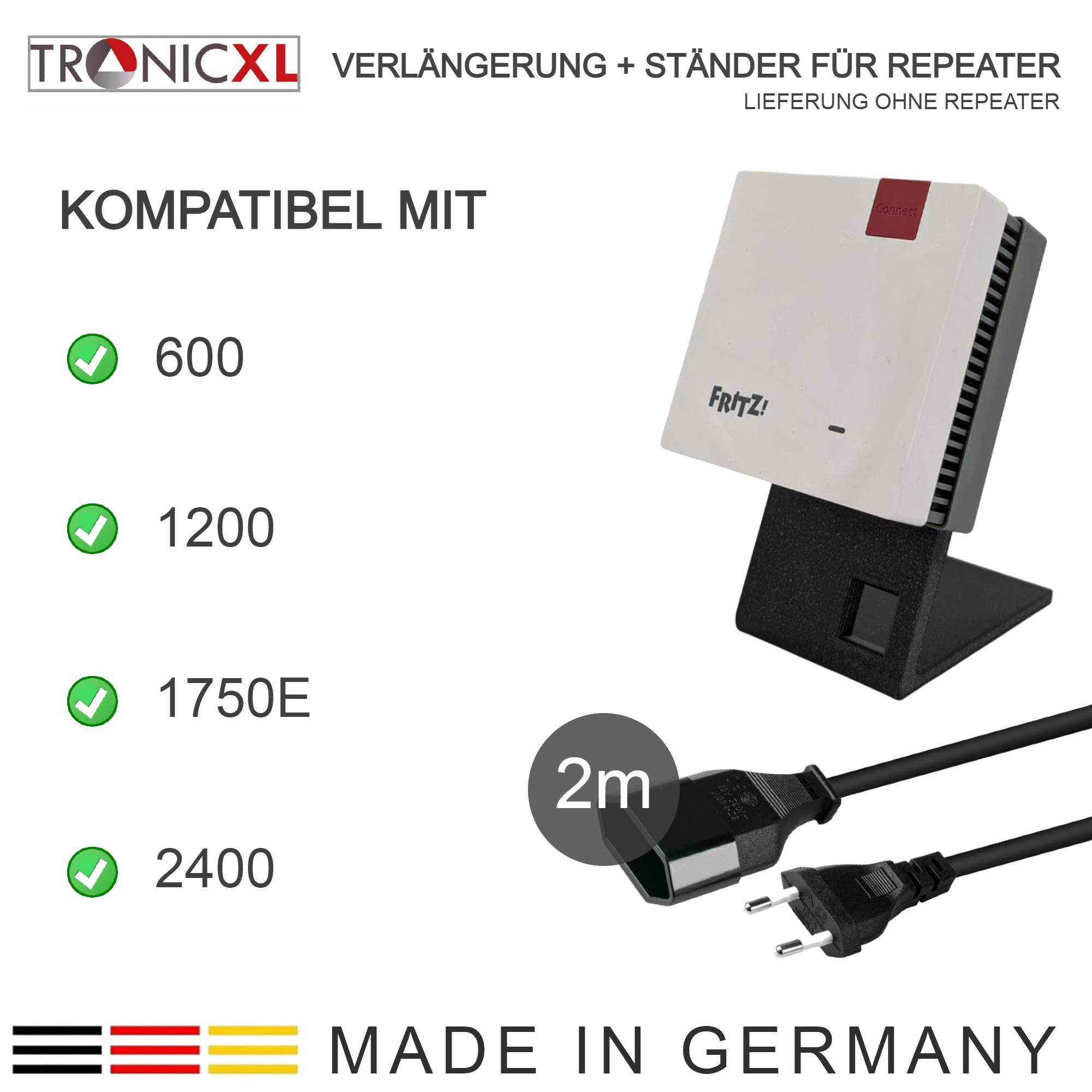 2m Verlängerung Verlängerungskabel + Tisch Ständer für Repeater passend für AVM 600 1200 1750E 2400 Halterung Kabel