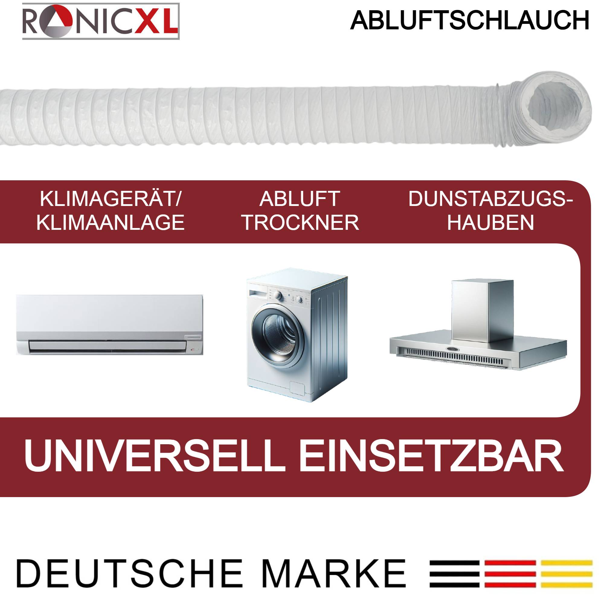PVC Abluftschlauch 100 mm 3 m Trockner Ablufttrockner 100er Klimagerät Zuluft Klimaanlage Grow Schlauch Abluft