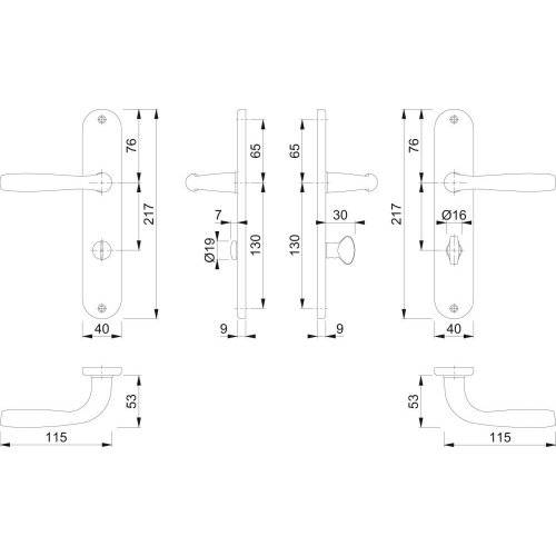 Hoppe Drückergarnitur Maribor 1766/3022P, LS, WC/S78/8 (5), DR, F1, TS 40-50, o.