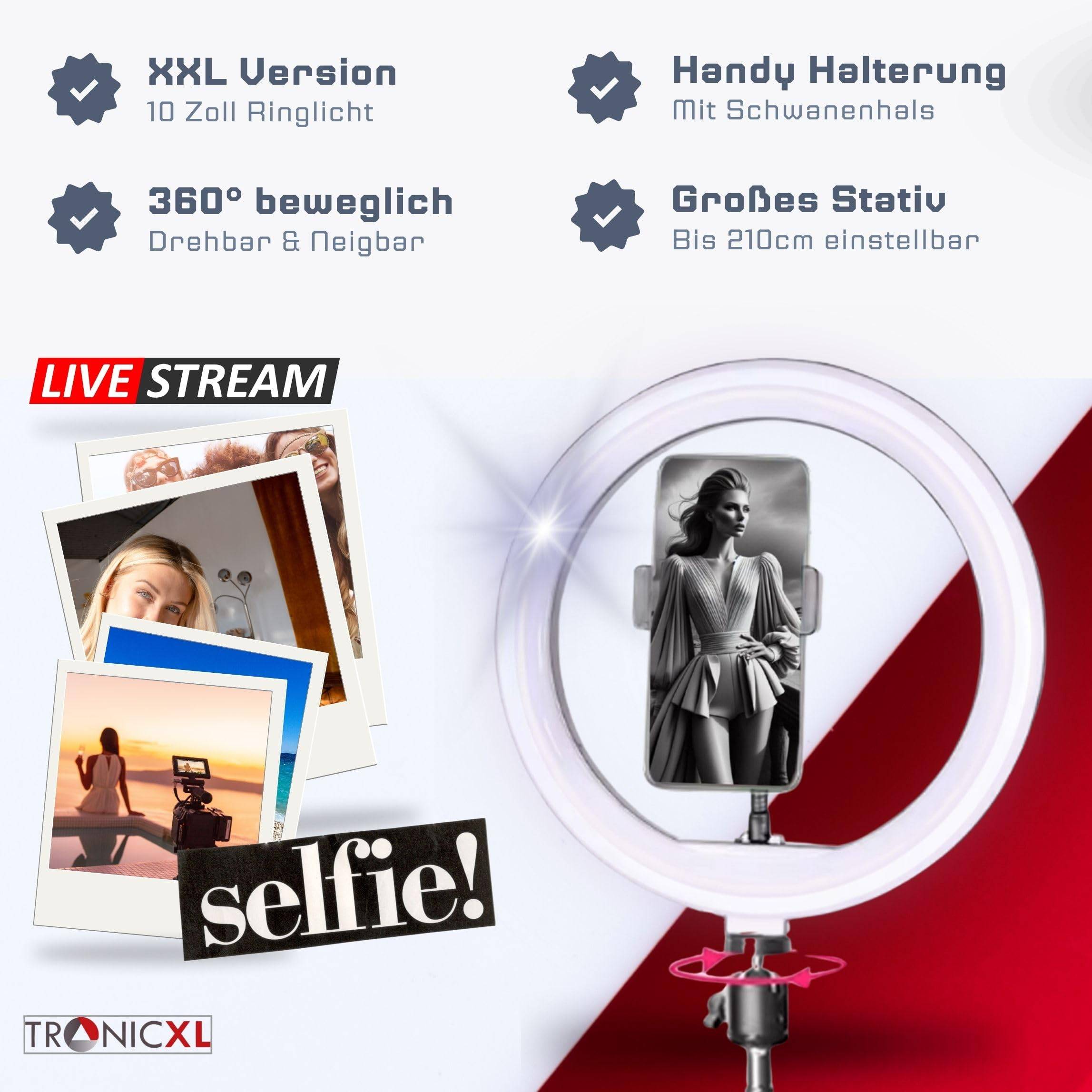 XXL Ringlicht mit 2m Stativ Ring Light Handy Smartphone Halterung Tripod Licht Kamerastativ Halter für TikTok YouTube