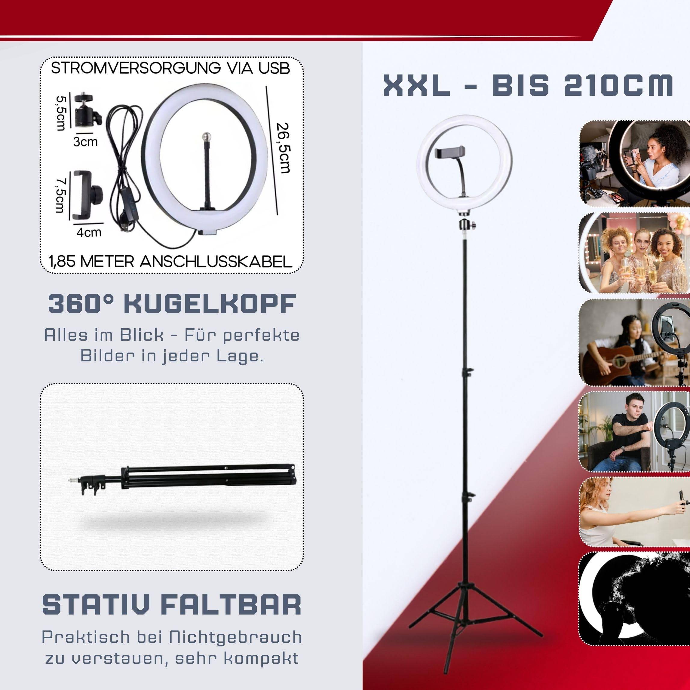 XXL Ringlicht mit 2m Stativ Ring Light Handy Smartphone Halterung Tripod Licht Kamerastativ Halter für TikTok YouTube