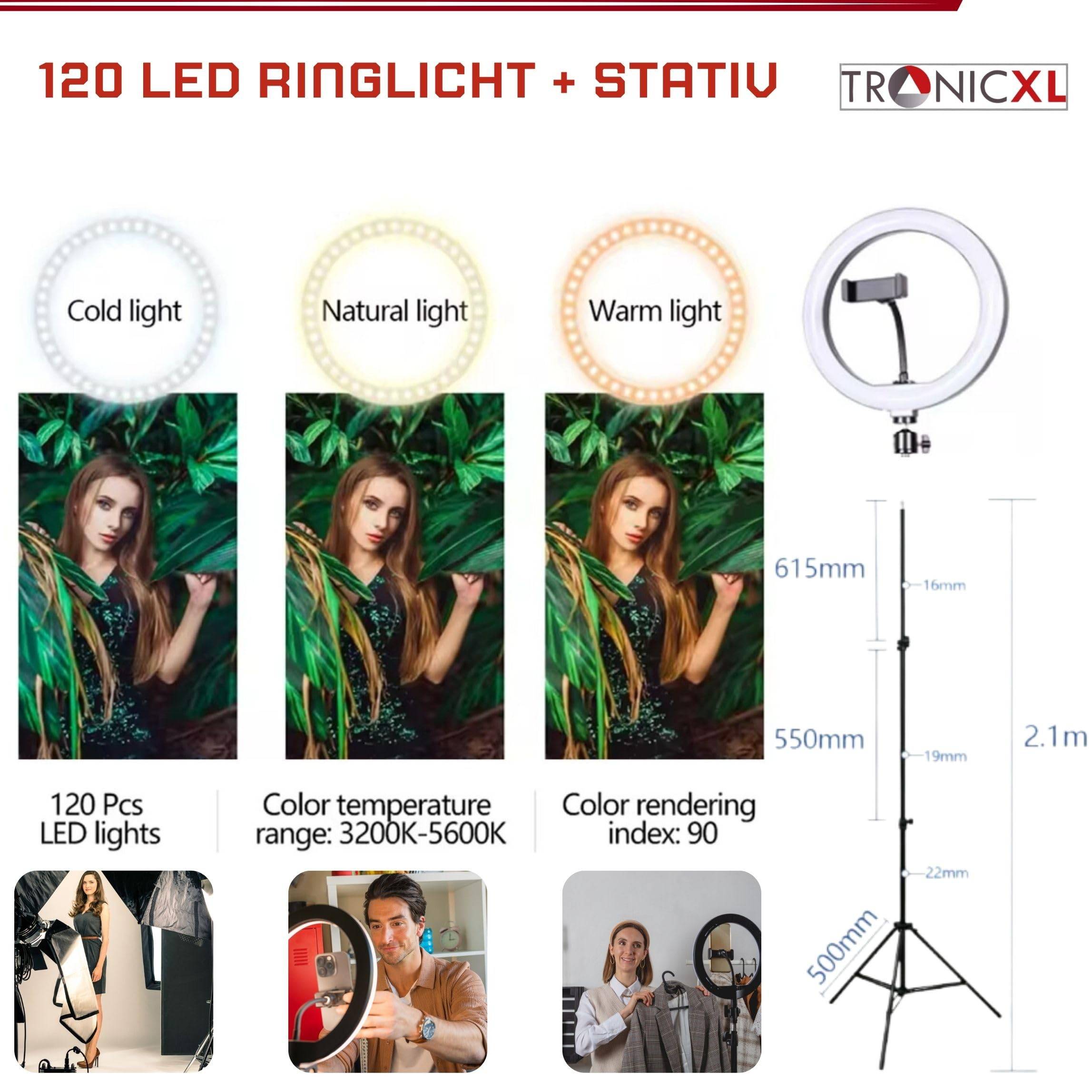 XXL Ringlicht mit 2m Stativ Ring Light Handy Smartphone Halterung Tripod Licht Kamerastativ Halter für TikTok YouTube