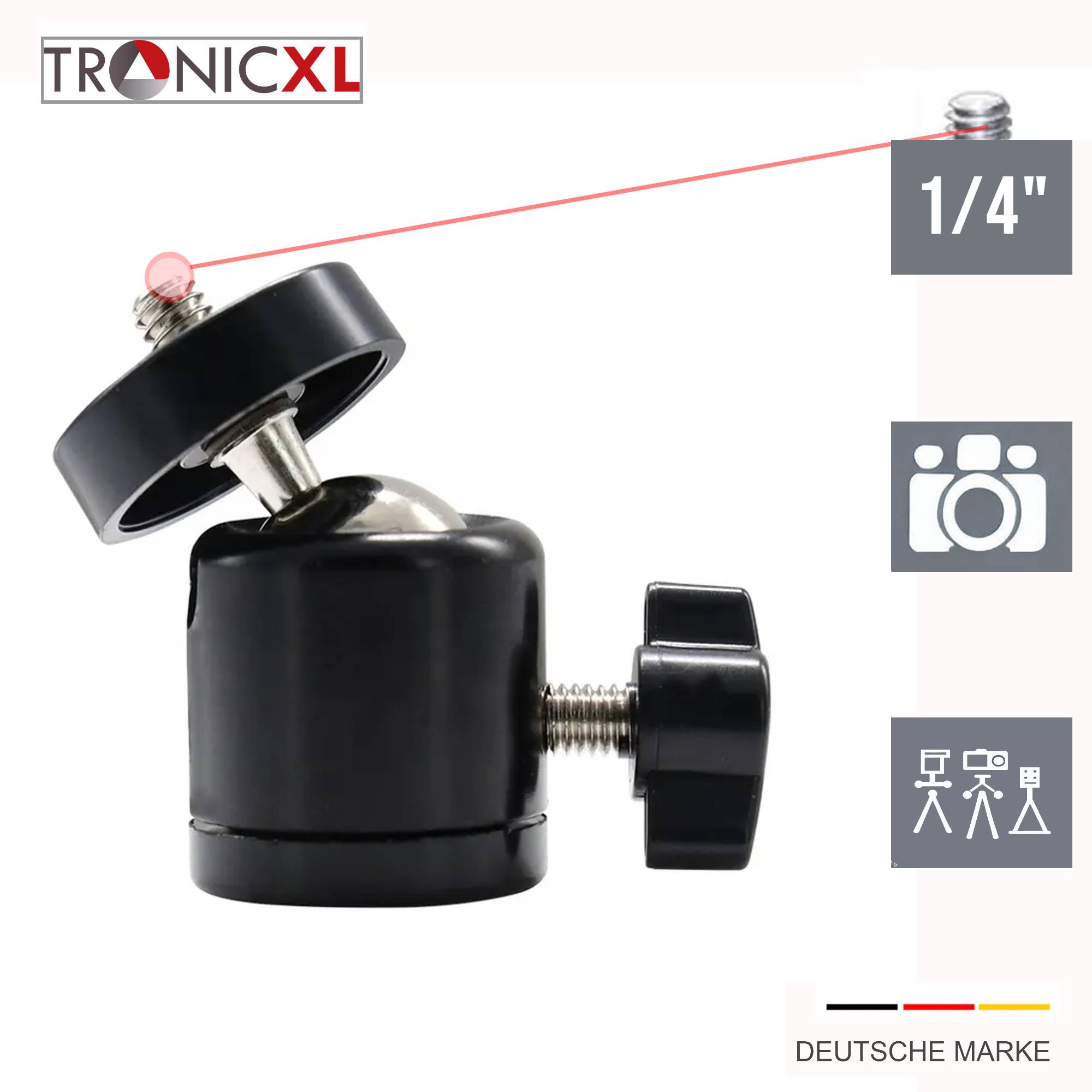 360° Kugelkopf Stativ Adapter 1/4" Stativkopf Foto Kamera Zubehör Kugelgelenk Adaptor