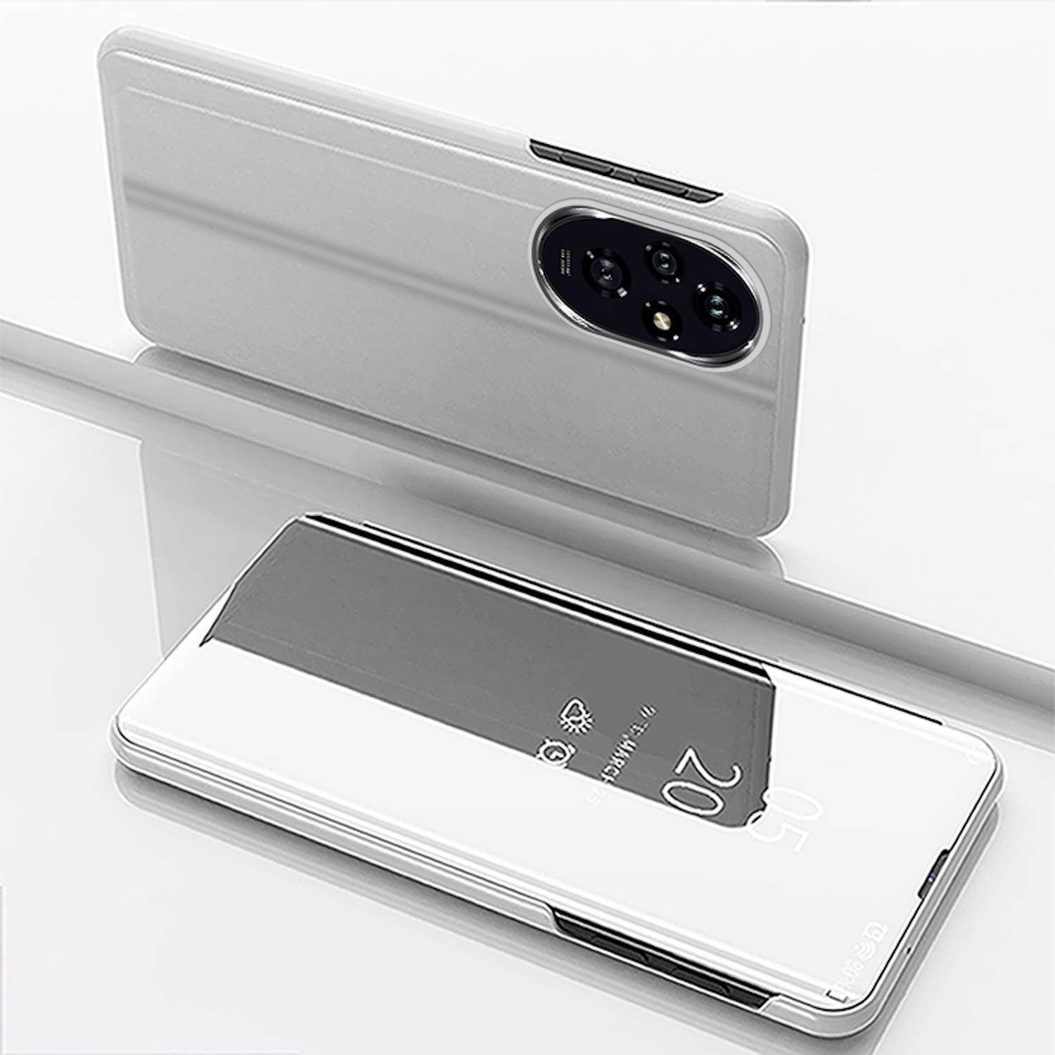Für Honor 200 View Spiegel Smart Cover Wake UP Funktion Hülle Silber