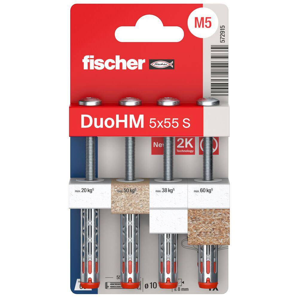 Hohlraumdübel DuoHM - Ø 5 mm - Länge 55 mm - Plattendicke 9,5 bis 30 mm - inkl. Schraube - Antrieb PZ2 - VE 5 Blister à 4 Dübel - Preis per VE
