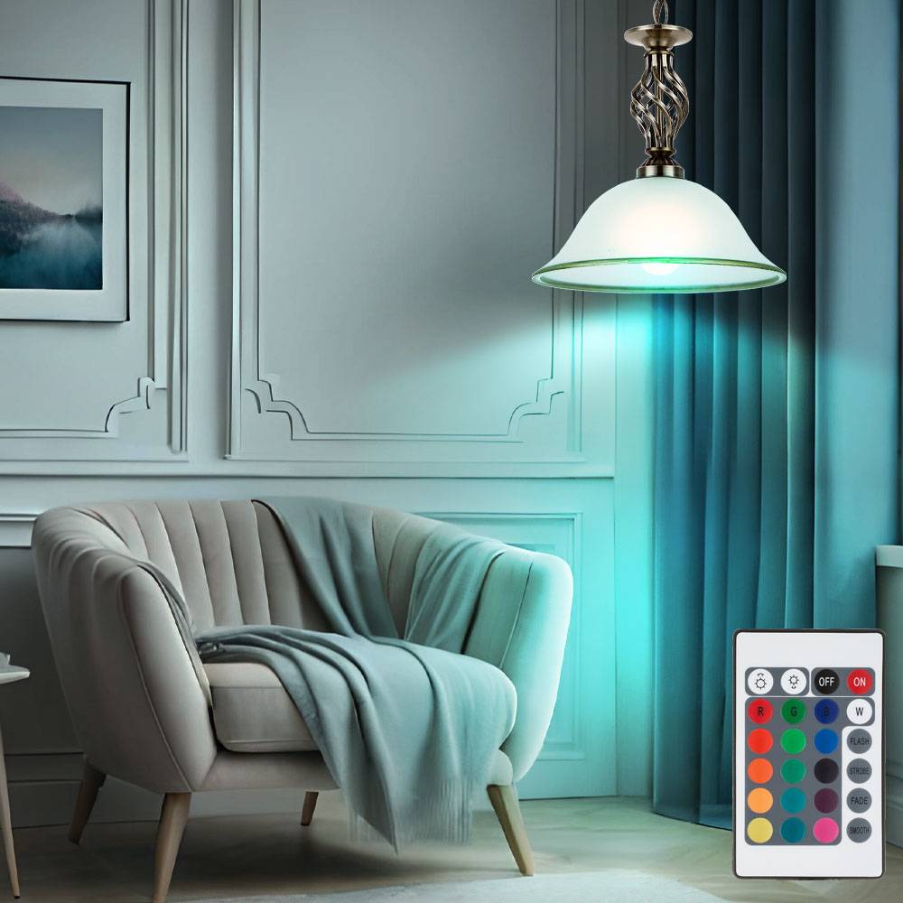 Hängeleuchte Fernbedienung dimmbar Pendellampe Altmessing Küchen Deckenleuchte Glas satiniert, 1x RGB LED 8,5W 806Lm warmweiß, DxH 30x120 cm