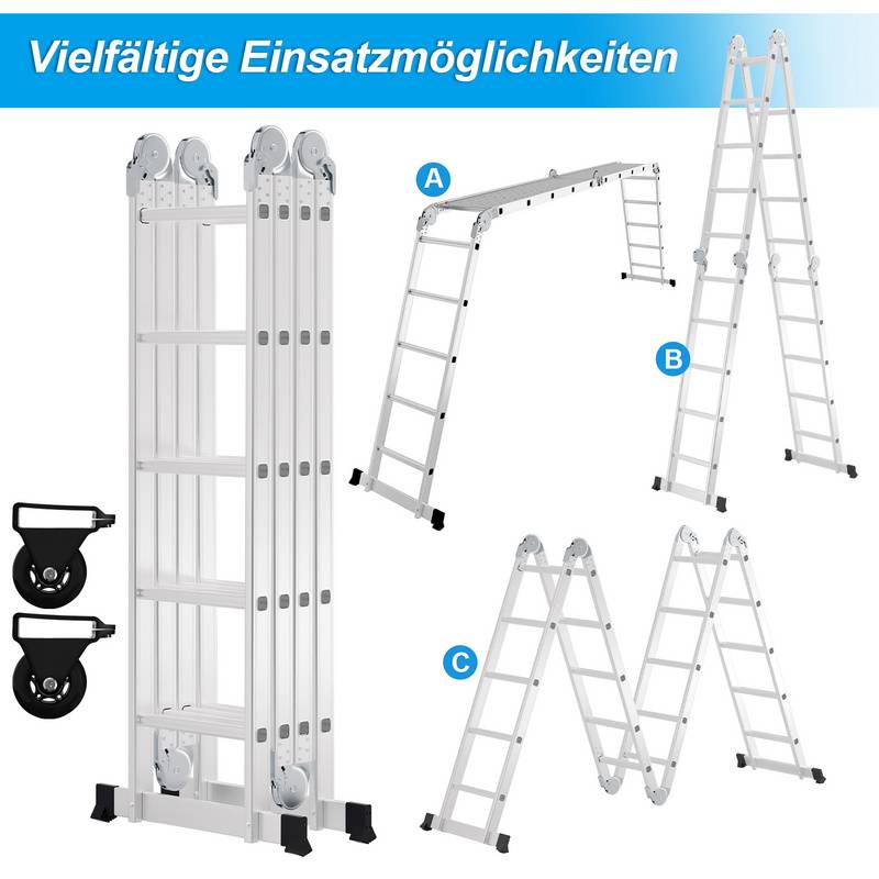 Mehrzweckleiter 7in1 Leiter - Gelenkleiter aus Aluminium - Klapp- & Stehleiter - Anti-Rutsch (4x5 Sprossen)