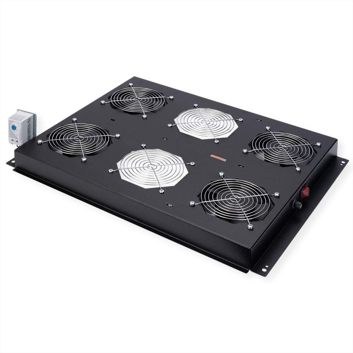 ROTRONIC-SECOMP - Roline - Rack-Lüfter - 4 Ventilatoren, mit Thermostat - auf Dach montierbar - Jet Black, RAL 9005 - 48