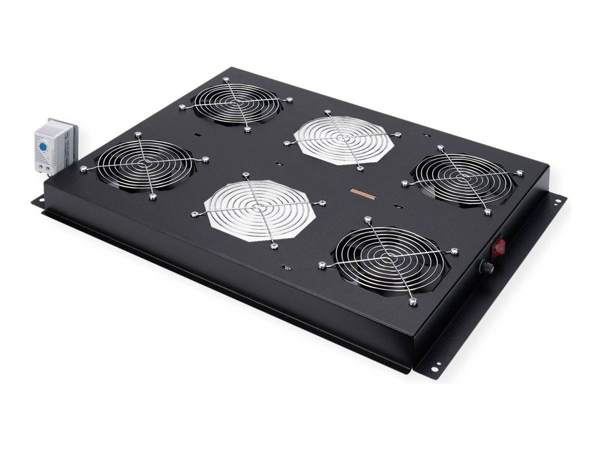 ROTRONIC-SECOMP - Roline - Rack-Lüfter - 4 Ventilatoren, mit Thermostat - auf Dach montierbar - Jet Black, RAL 9005 - 48