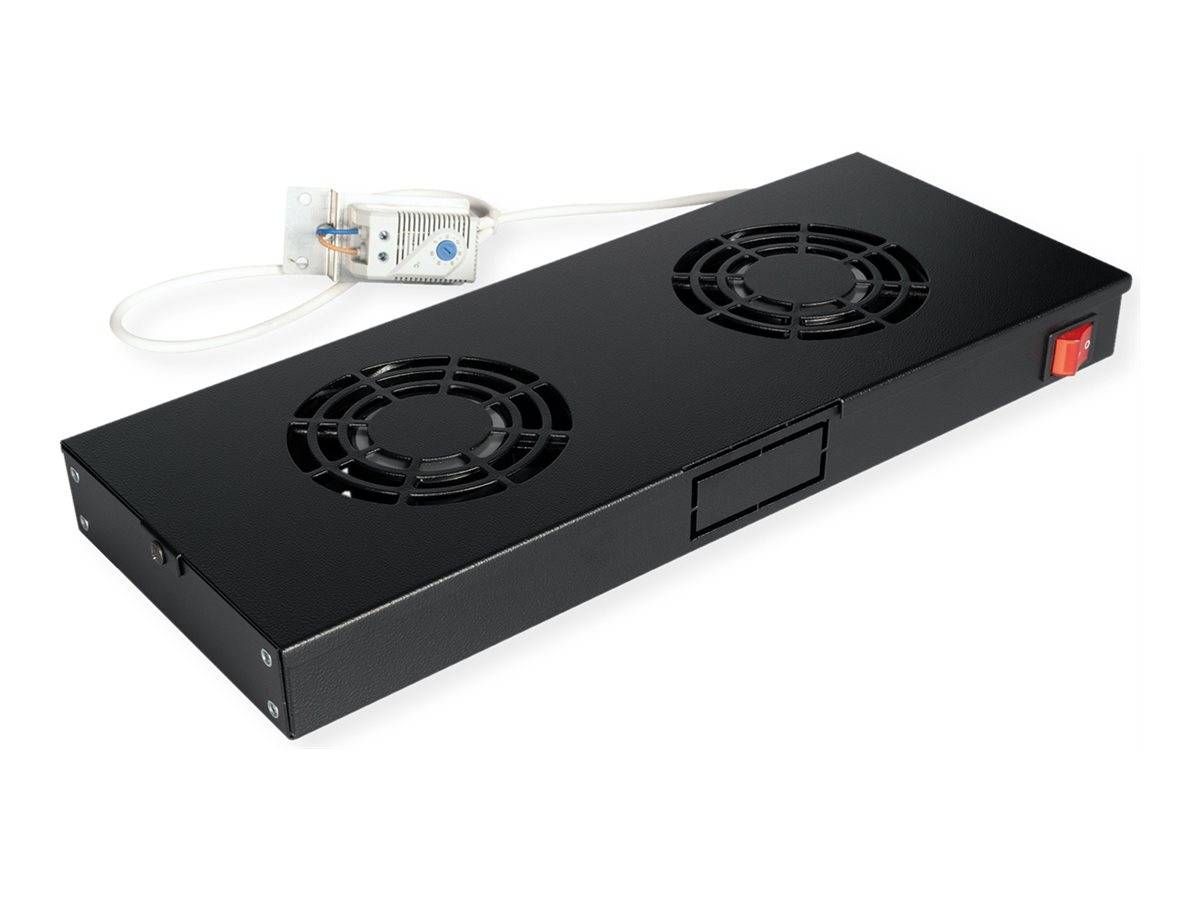 ROTRONIC-SECOMP - Roline - Rack-Lüfter - 2 Lüfter mit Thermostat - auf Dach montierbar - Jet Black, RAL 9005 - 1U - 48.3