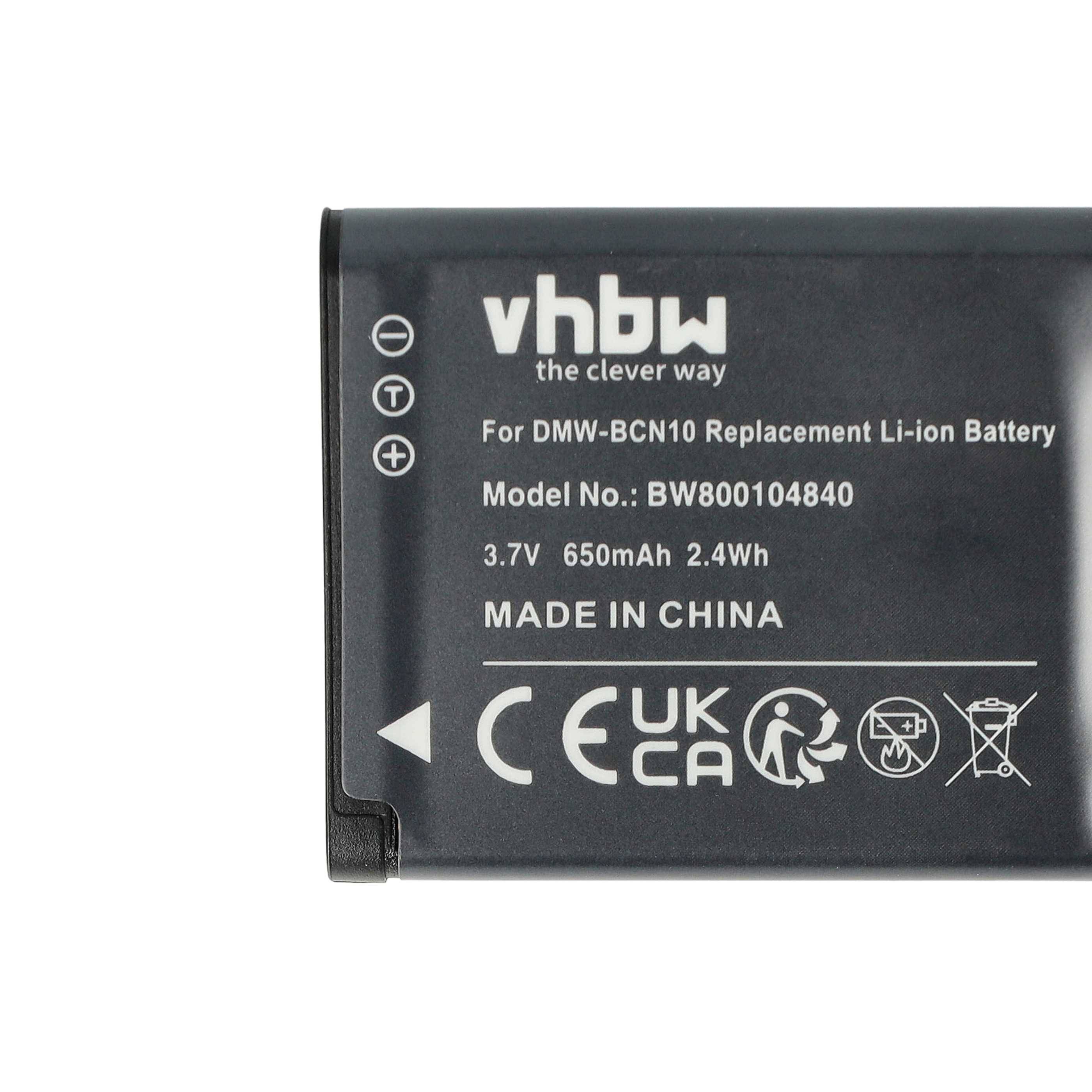 vhbw 1x Akku Ersatz für Panasonic DMW-BCN10E, DMW-BCN10PP, DMW-BCN10 für Kamera (650 mAh, 3,7 V, Li-Ion)