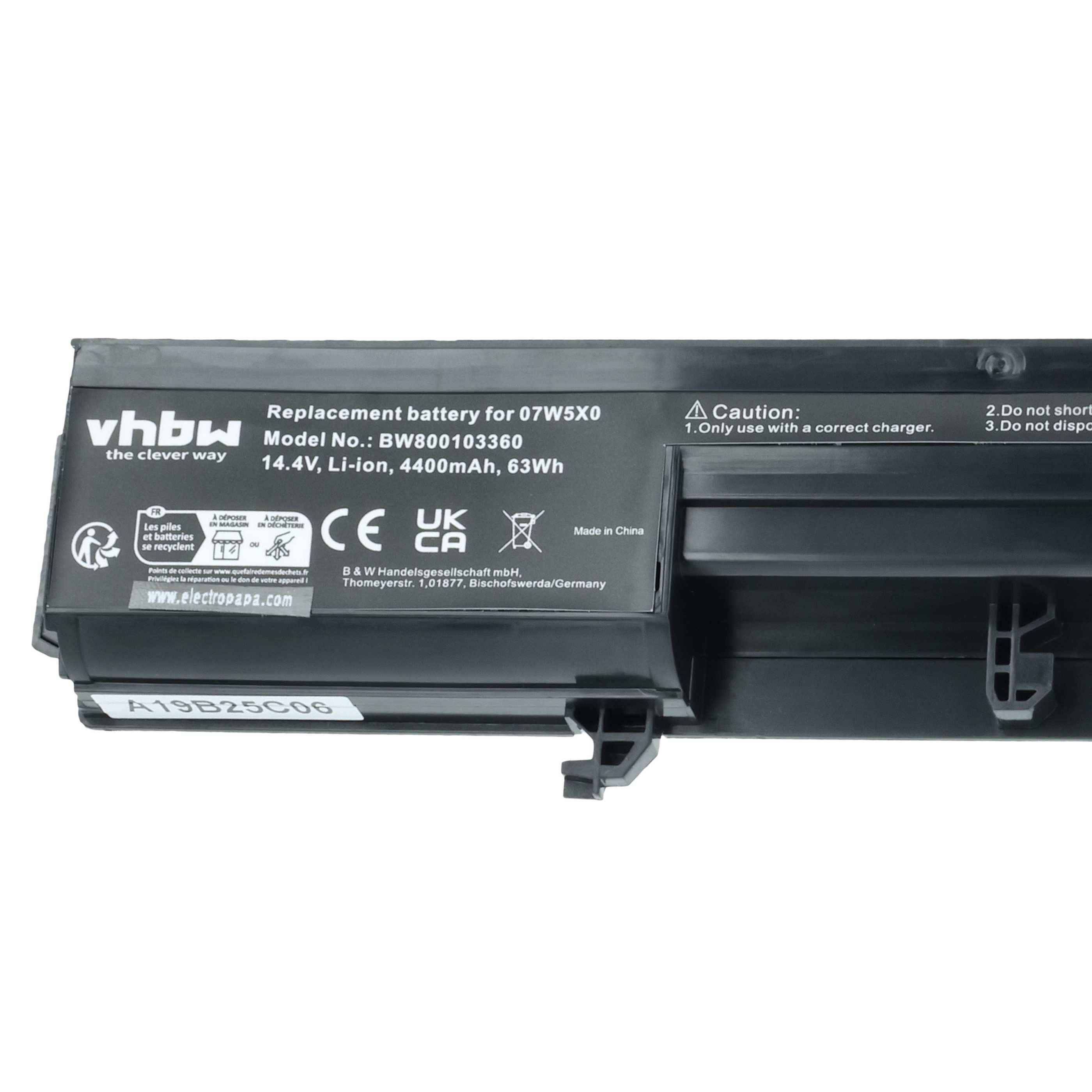 vhbw Akku Ersatz für Dell NF52T, P09S, P09S001, 7W5X09C, 93G7X, GRNX5, V9TYF, XXDG0 für Notebook (4400 mAh, 14,8 V, Li-Ion)