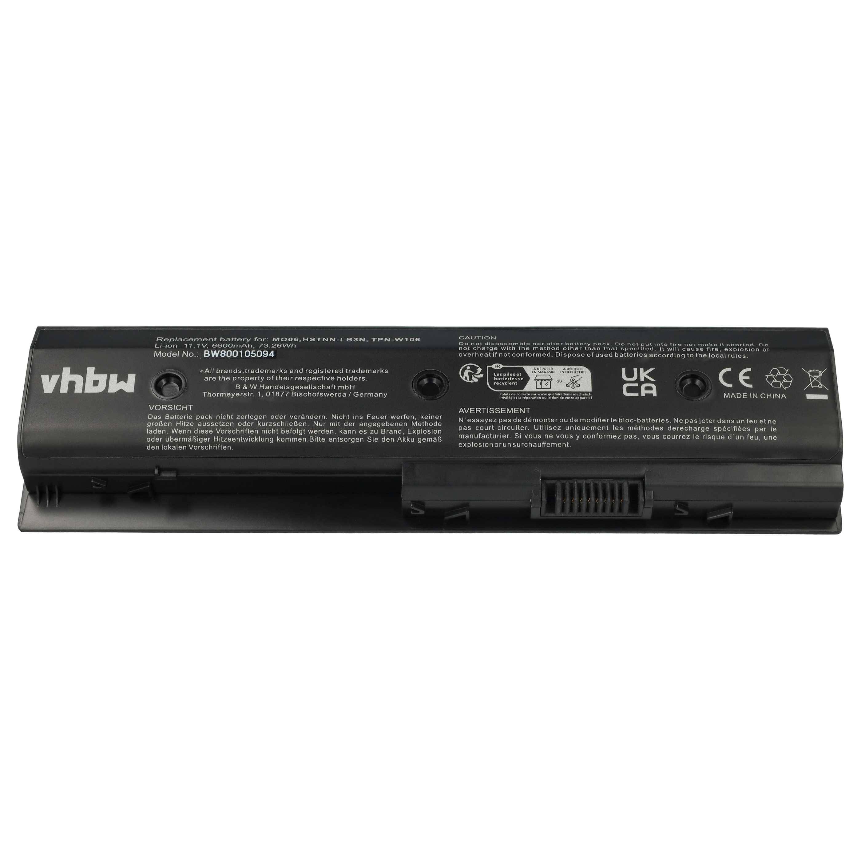 vhbw Akku kompatibel mit HP Pavilion DV6-7002TX, dv6-7003em, dv6-7003et, DV6-7002 TX, dv6-7003ax Notebook (6600 mAh, 10,8 V, Li-Ion)