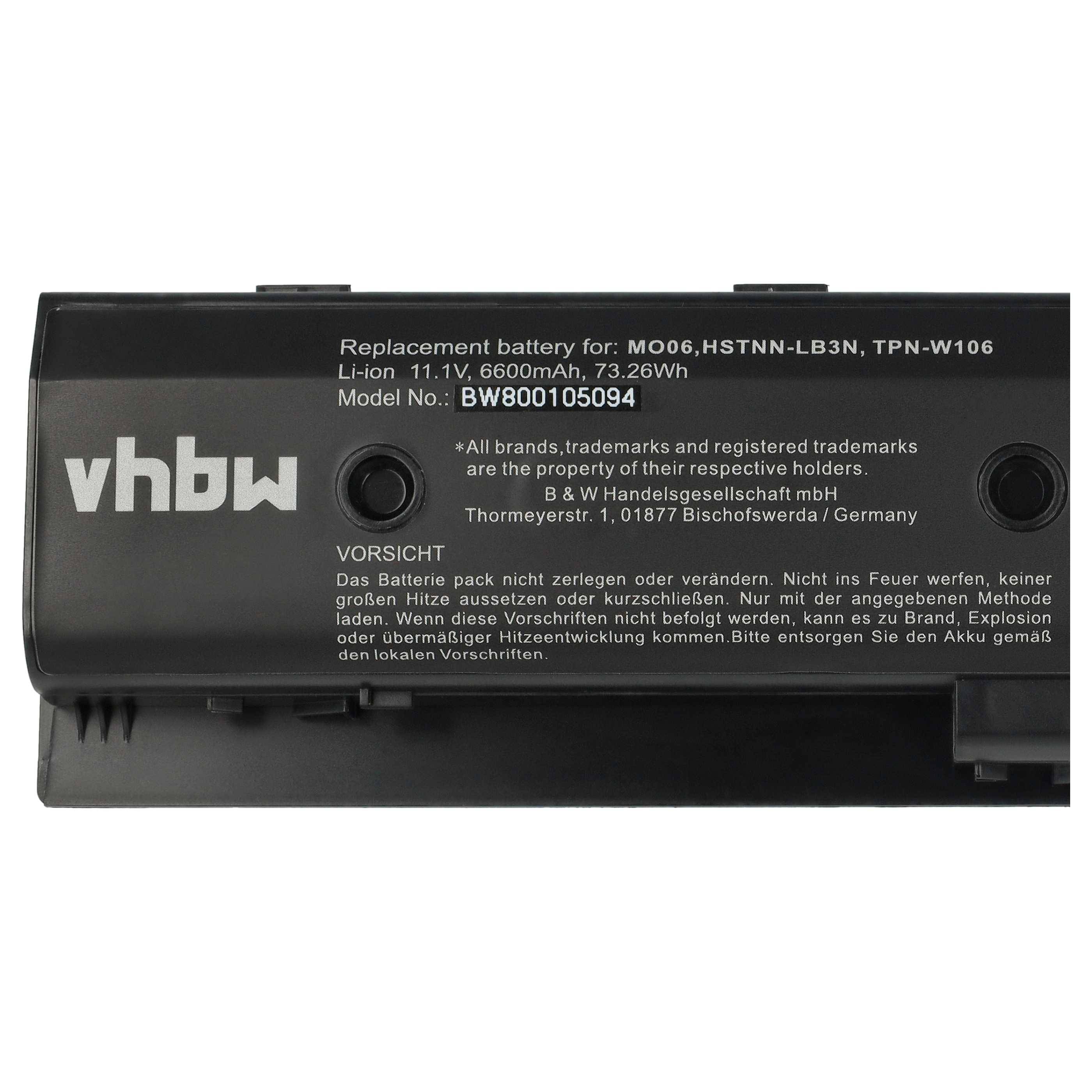 vhbw Akku kompatibel mit HP Pavilion DV6-7002TX, dv6-7003em, dv6-7003et, DV6-7002 TX, dv6-7003ax Notebook (6600 mAh, 10,8 V, Li-Ion)
