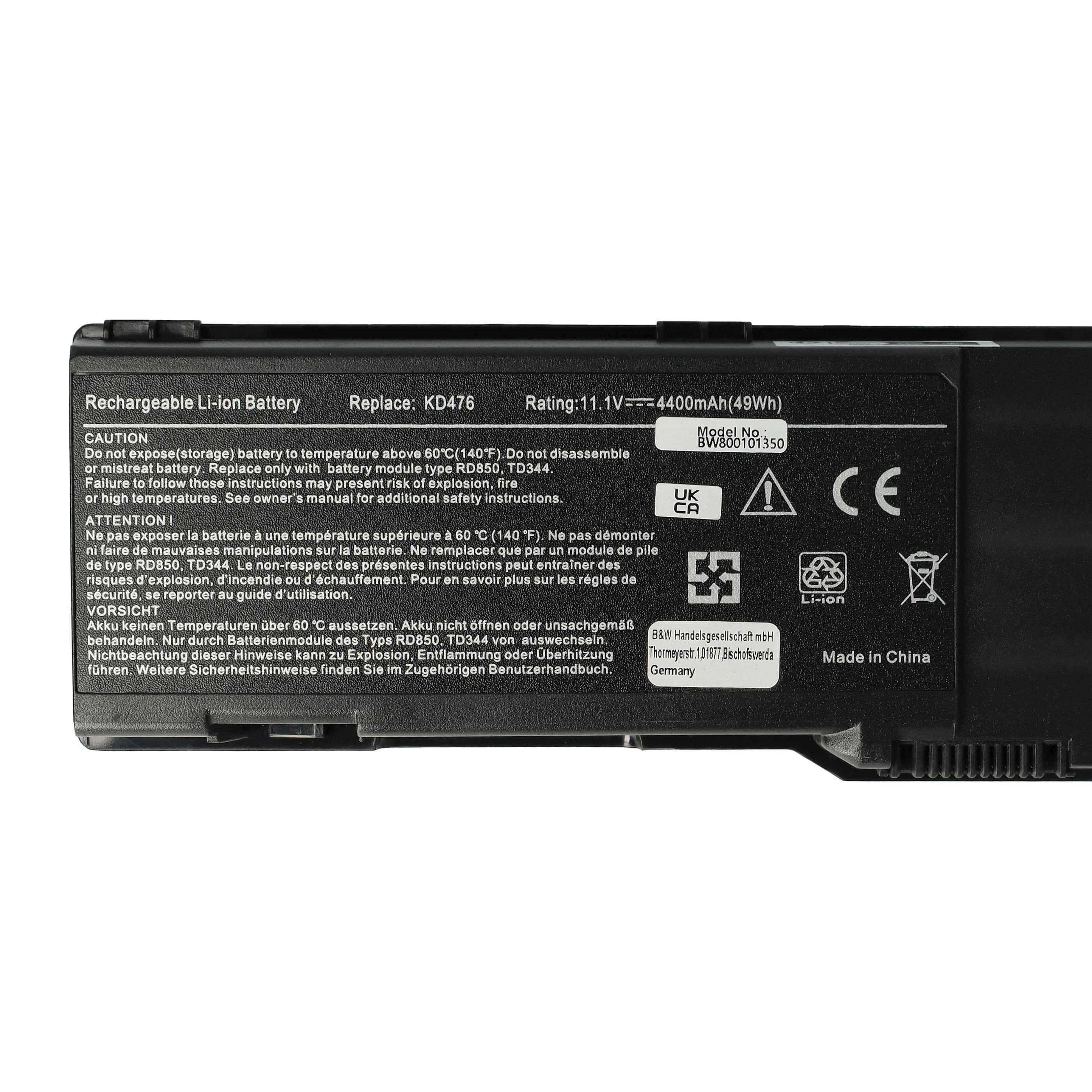 vhbw Akku kompatibel mit Dell Inspiron PP23L, PP23LA, PP23LB Notebook (4400 mAh, 11,1 V, Li-Ion)