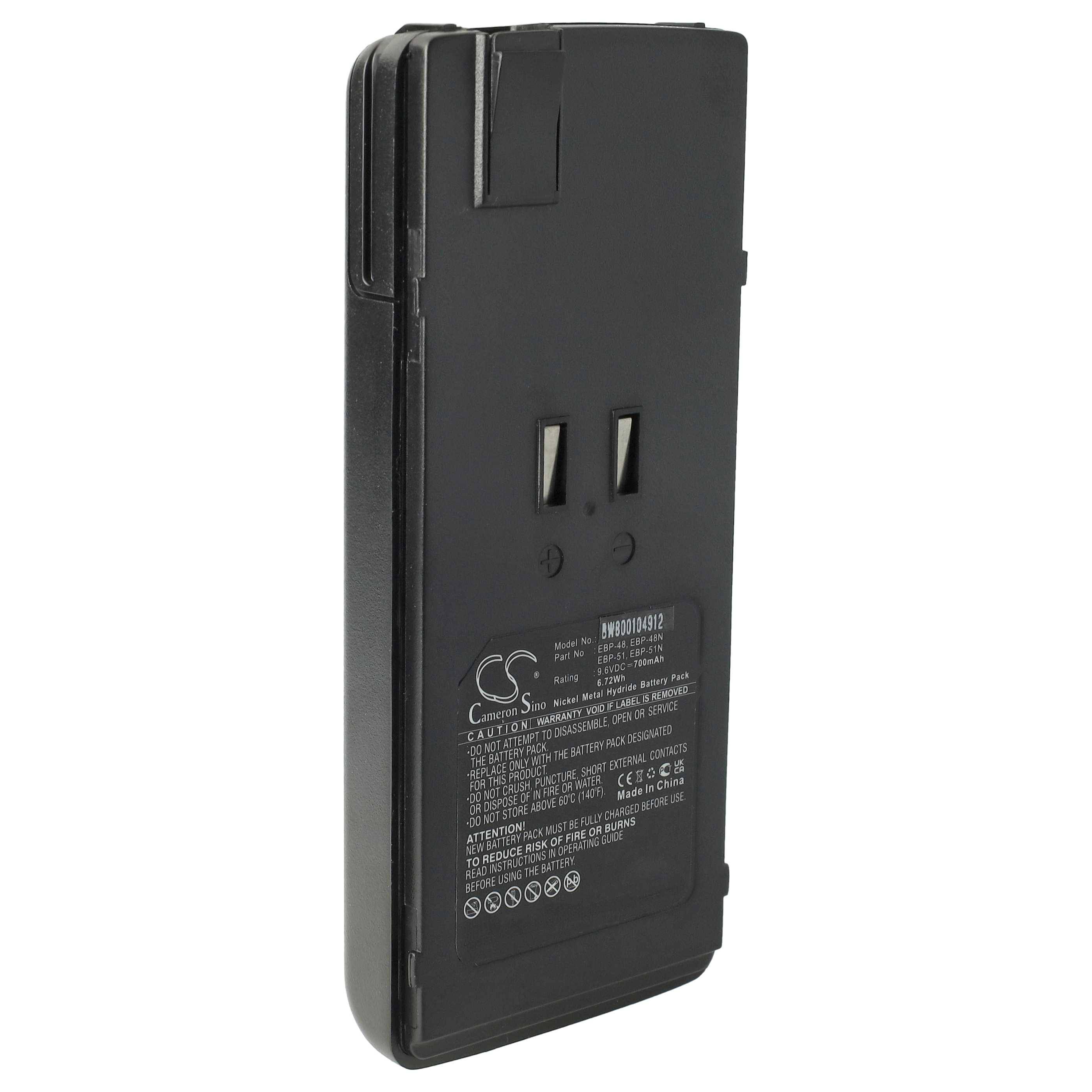 Ein schwarzes tragbares Gerätebatterieprodukt mit Text, der Spezifikationen und Sicherheitssymbole auf der Vorderseite zeigt.