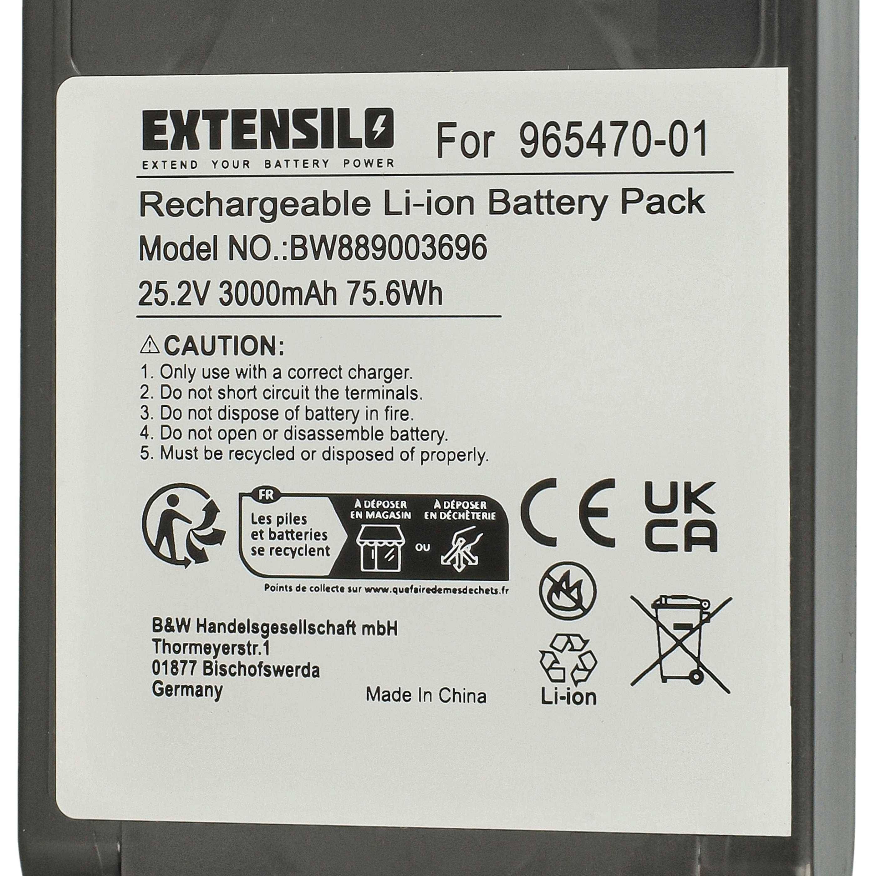EXTENSILO 1x Akku kompatibel mit Dyson V12 Detect Slim, Slim Motorhead, Slim Complete, Slim Absolute Staubsauger (3000 mAh, 25,2 V, Li-Ion)