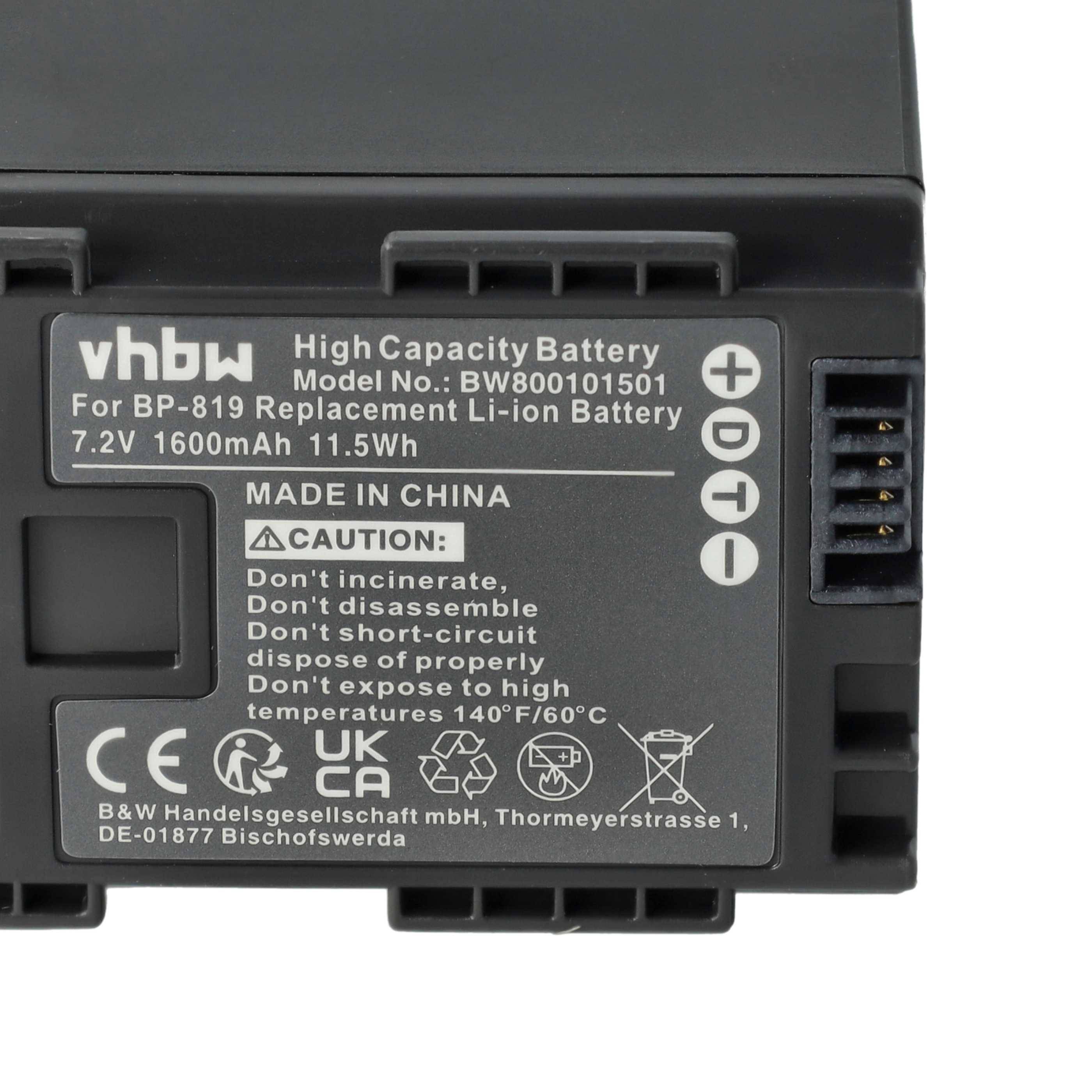 vhbw 2x Akku kompatibel mit Canon Vixia XA20, XA10, HG20, HG21, HF S30 Videokamera Camcorder (1600 mAh, 7,2 V, Li-Ion) + Infochip