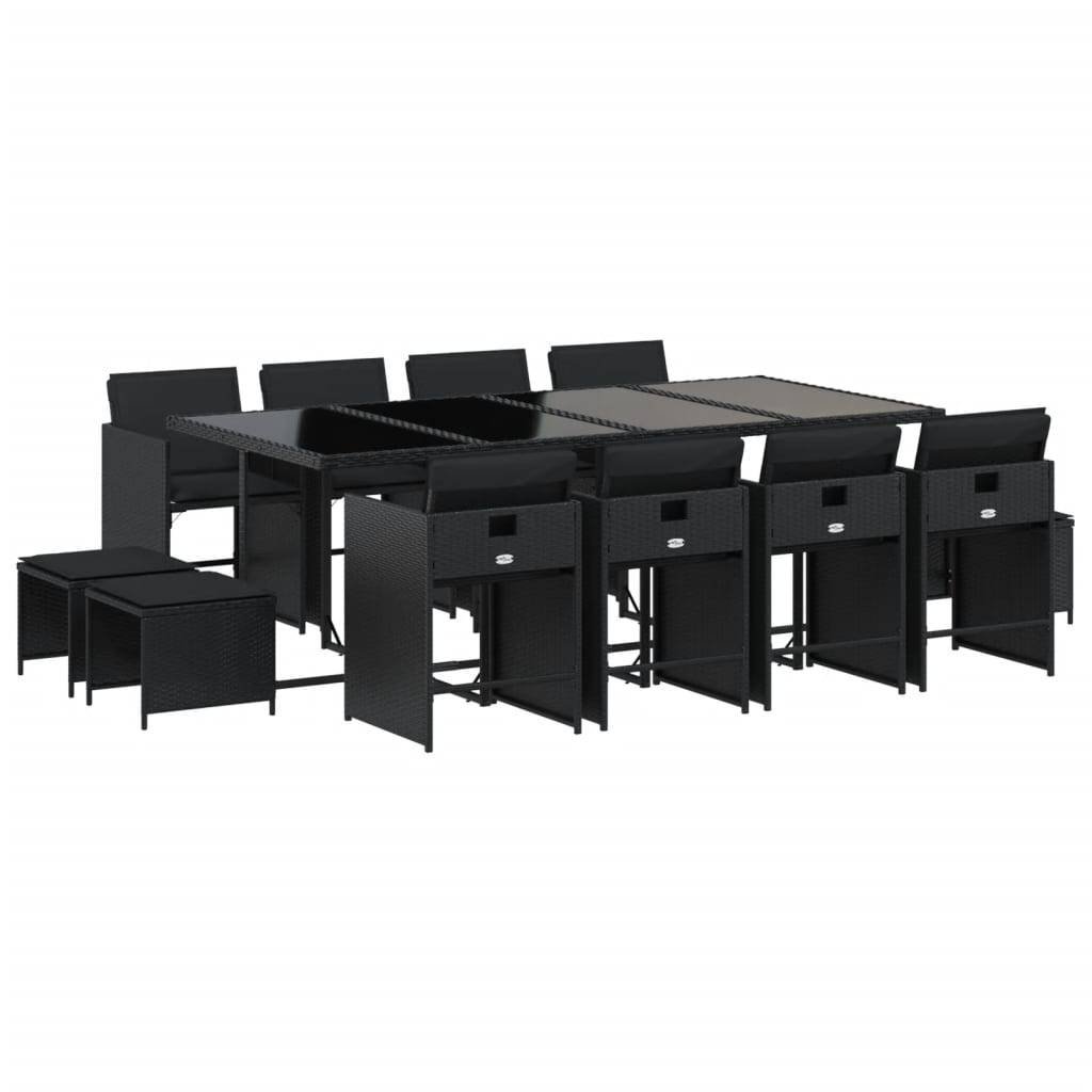 vidaXL 13-tlg. Garten-Essgruppe mit Kissen Schwarz Poly Rattan